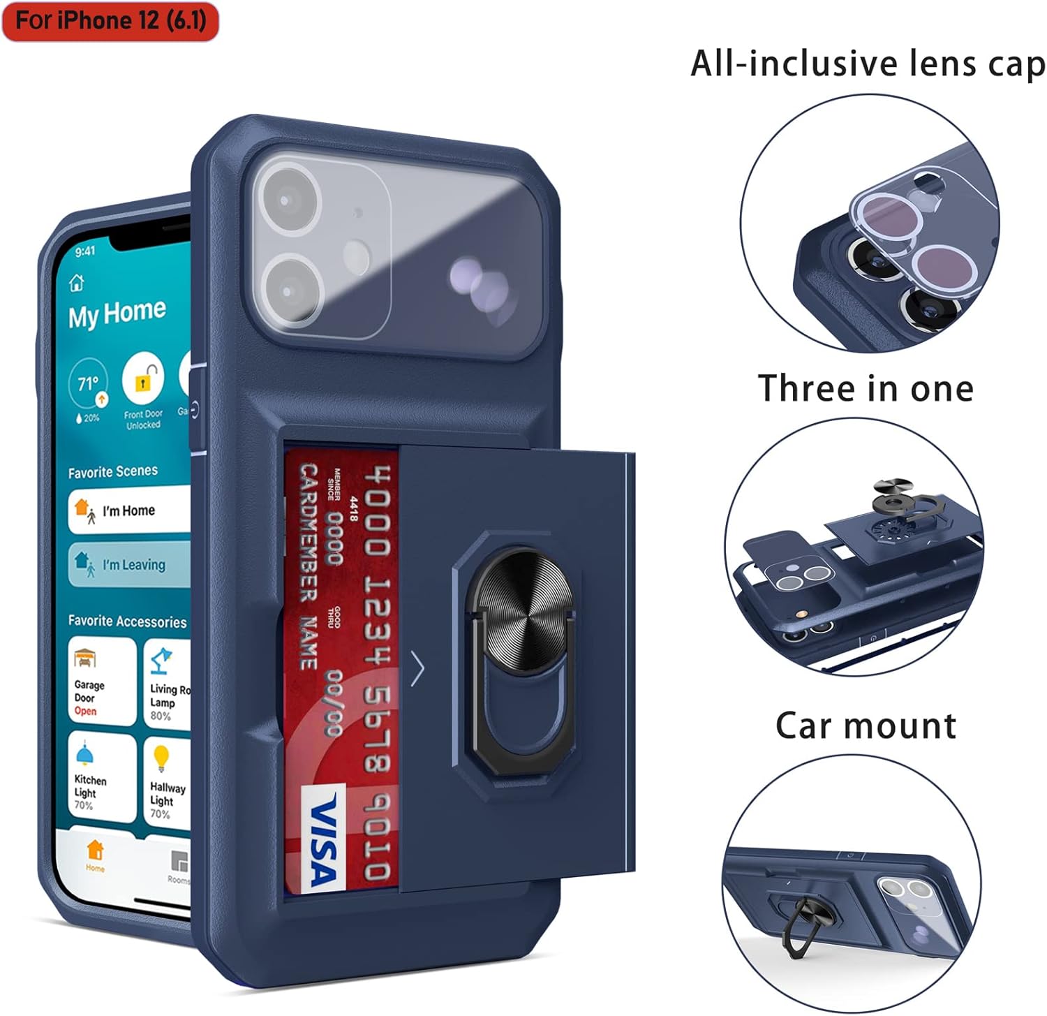 LMDAMZ Funda tipo cartera para iPhone 12, ranura para tarjeta de crédito, diseño portátil, resistente de doble capa acolchada de goma protectora