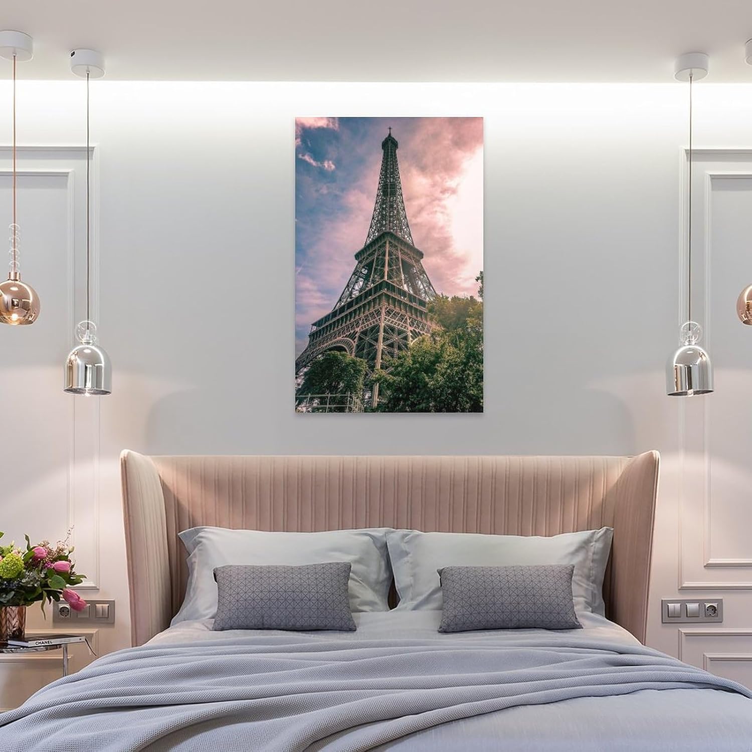 Póster artístico de la Torre Eiffel en París, Francia, arte en lienzo, decoración de sala de estar, marco sin marco, 12 x 18 pulgadas (11.8 x 17.7