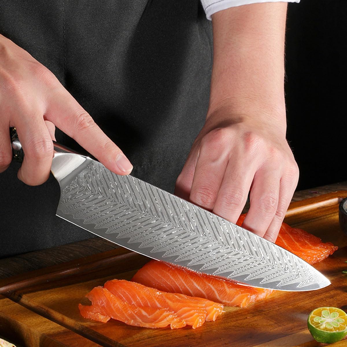 Juego de cuchillos de Damasco de 5 piezas para juegos de cuchillos de cocina para cocina con bloque mango ergonómico para cuchillo de chef, acero