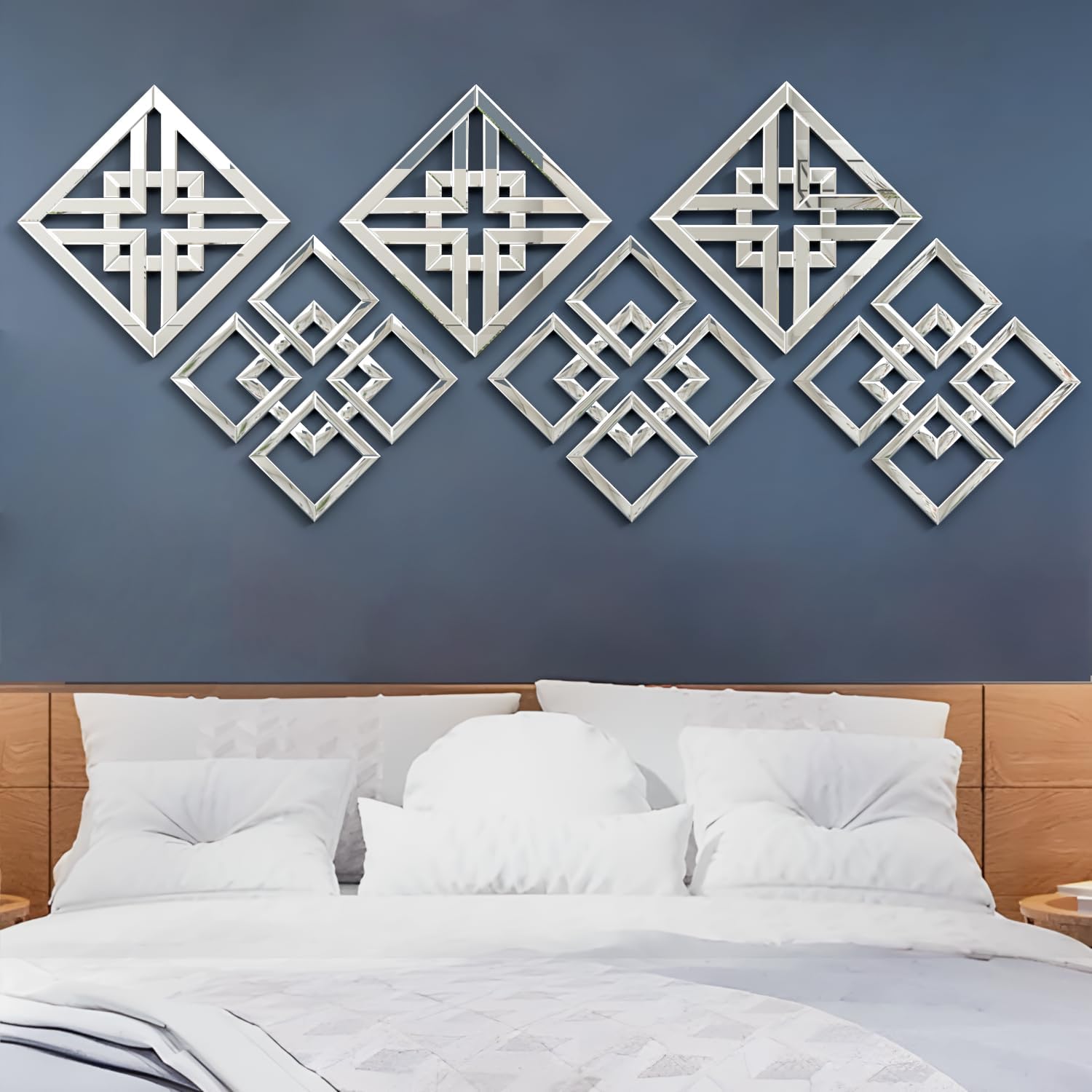 Paquete de 2 espejos plateados para decoración de pared de 16 x 16 pulgadas, espejos decorativos para montar en la pared, modernos y cuadrados