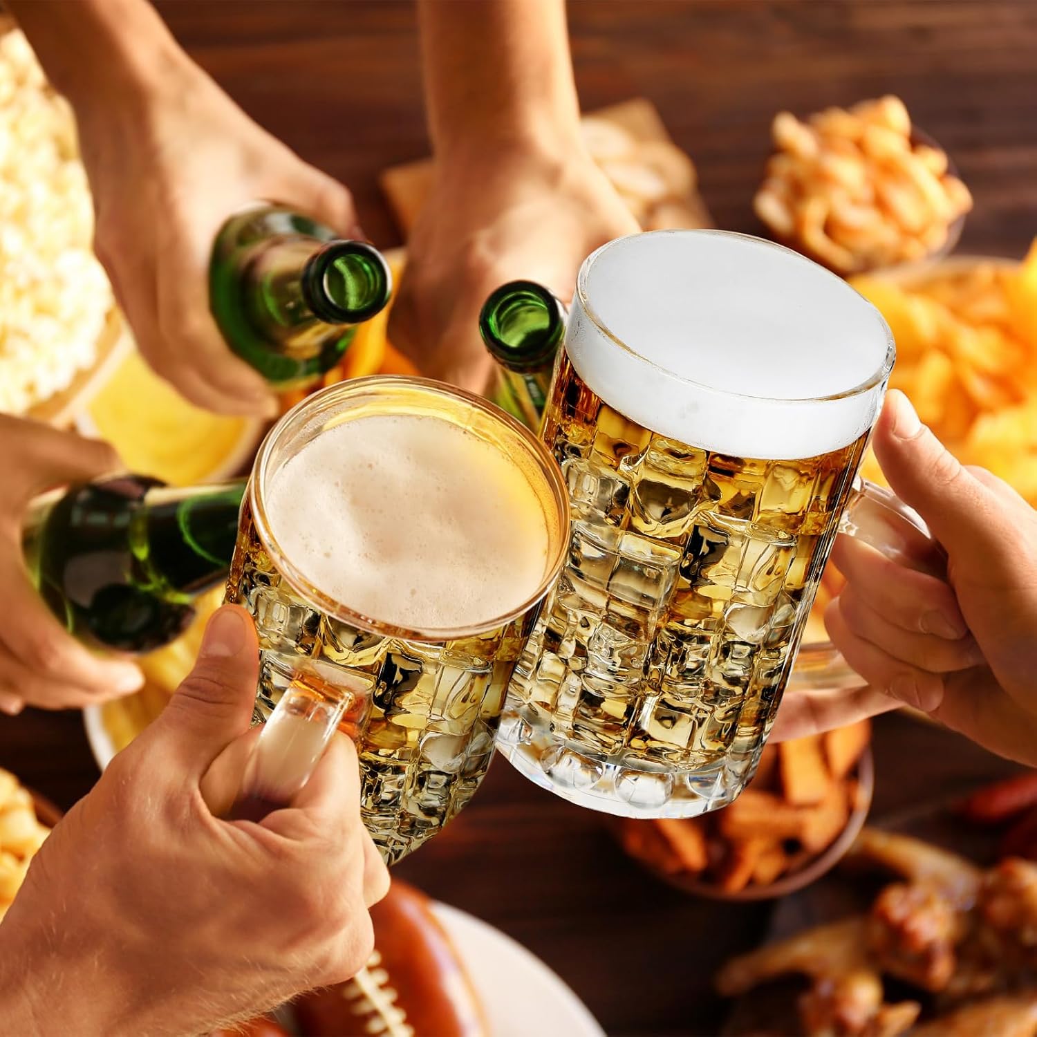 Mifoci 10 tazas de cerveza de plástico con asas, vasos de cerveza transparentes de plástico para bar, hogar, hotel, cóctel, bebidas, jugo de leche,