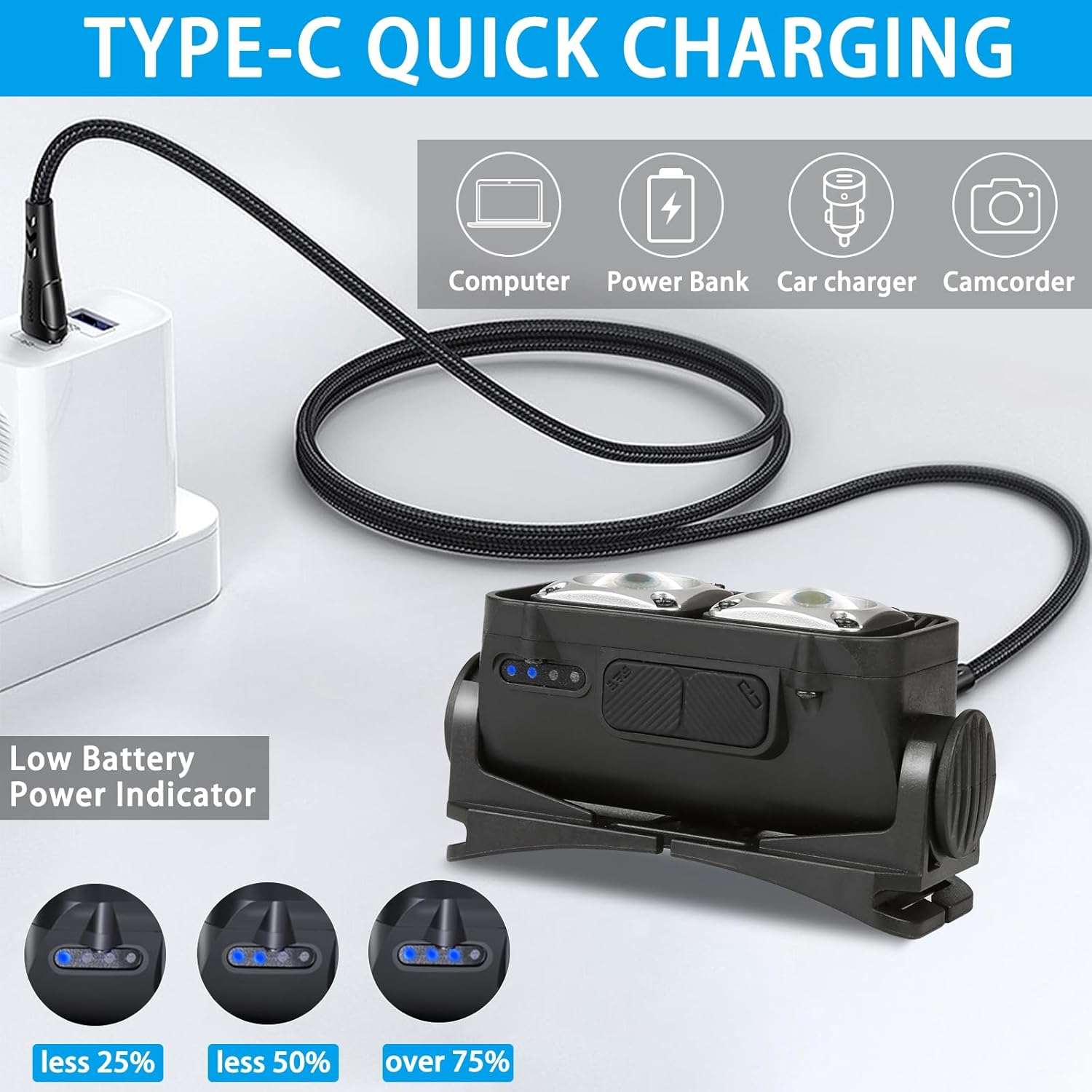 Linterna frontal recargable, sensor de movimiento de 1000 lúmenes, lámpara LED recargable para exteriores, impermeable, IPX4, para caminar por la