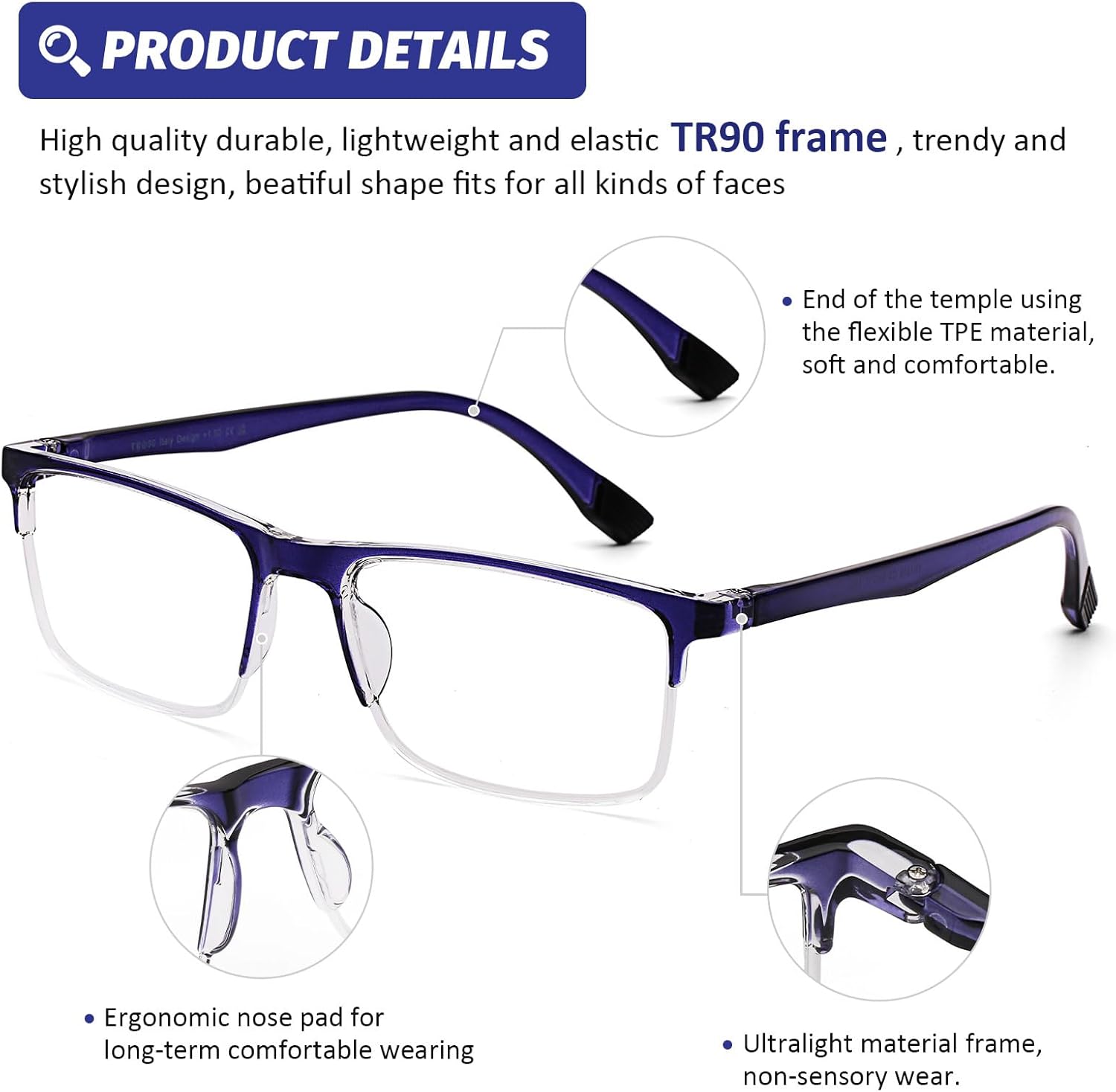 DOOViC Paquete de 4 lentes de lectura con bloqueo de luz azul, flexibles y ultraligeros para hombres y mujeres