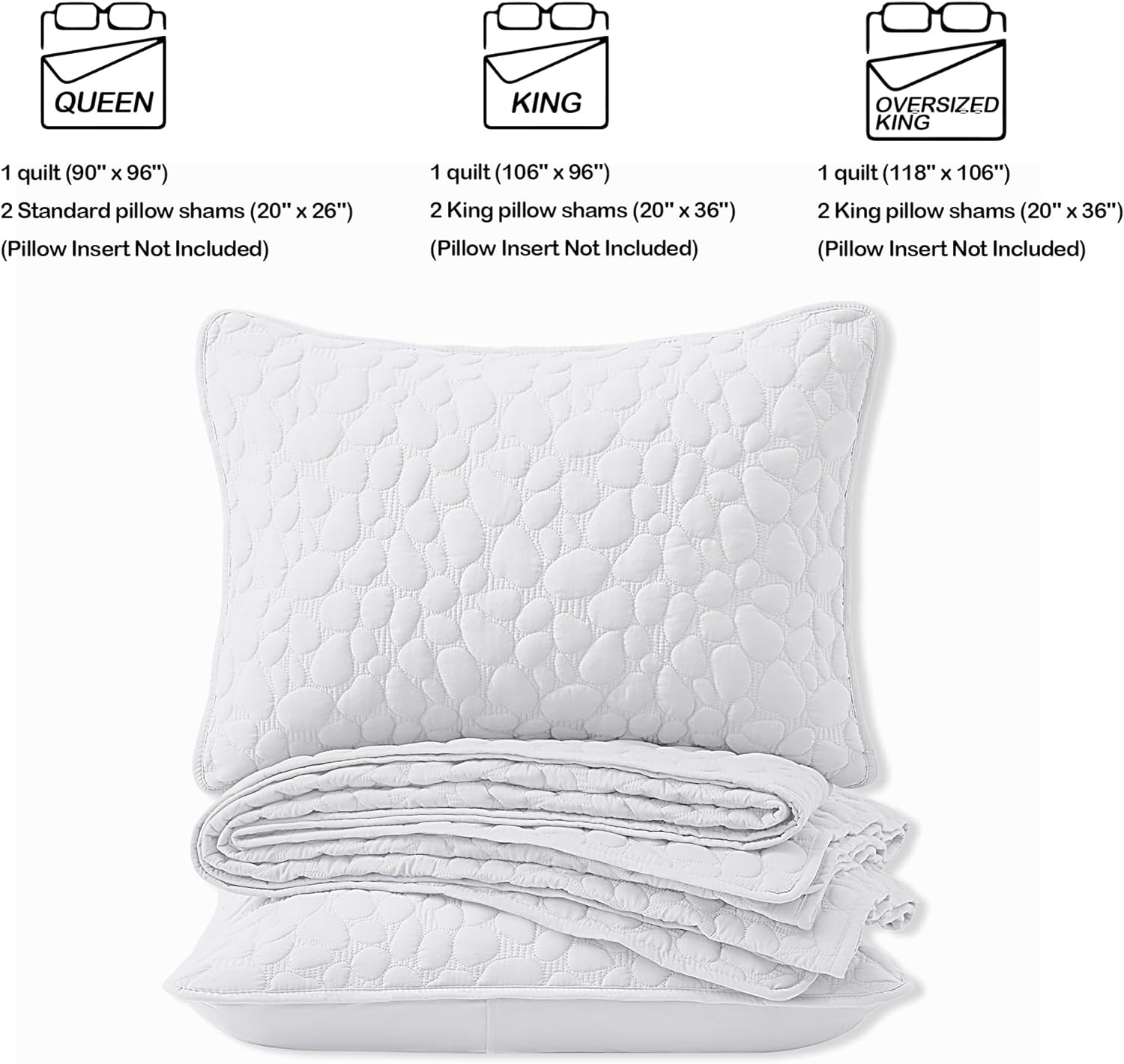 Juego de ropa de cama de tamaño King de gran tamaño, juego de edredón ligero de verano de granja, color blanco, colcha suave moderna con 2 fundas de