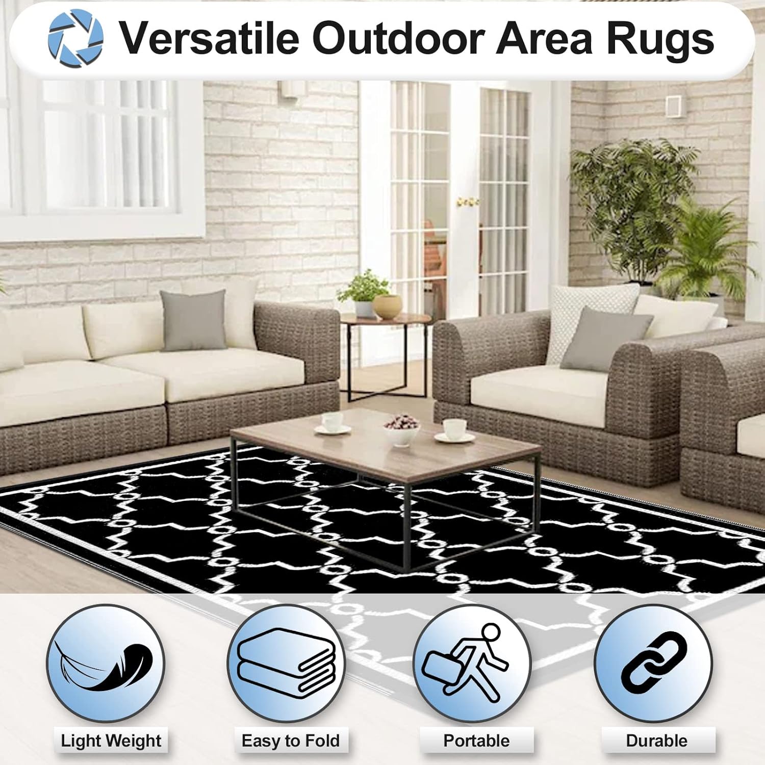 OutdoorLines Alfombra reversible para exteriores, 9 x 12 pies, alfombra de plástico exterior, resistente a manchas y a rayos UV, portátil, alfombra