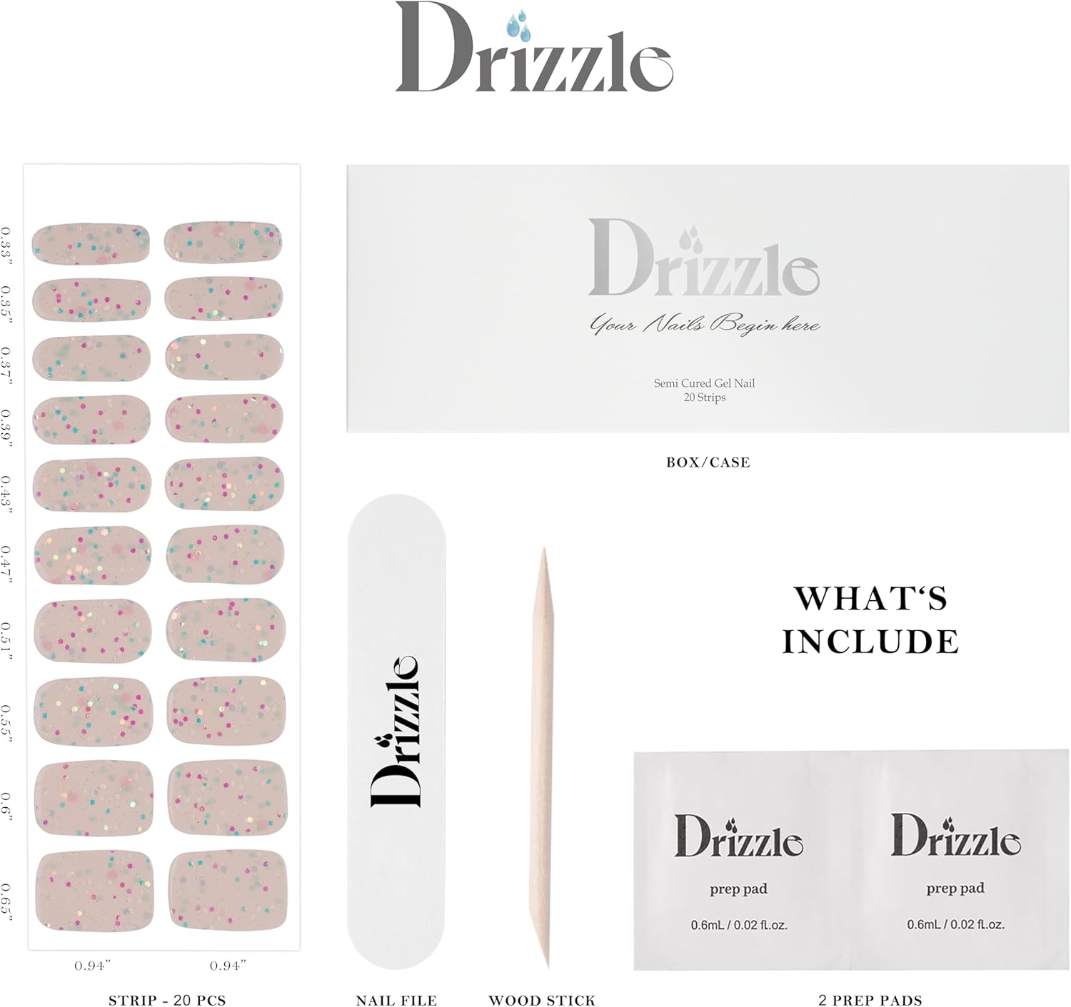 Drizzle Tiras de uñas de gel semicuradas, calcomanías artísticas de esmalte de uñas reales (requiere luz UVLED), envolturas de uñas de Halloween que