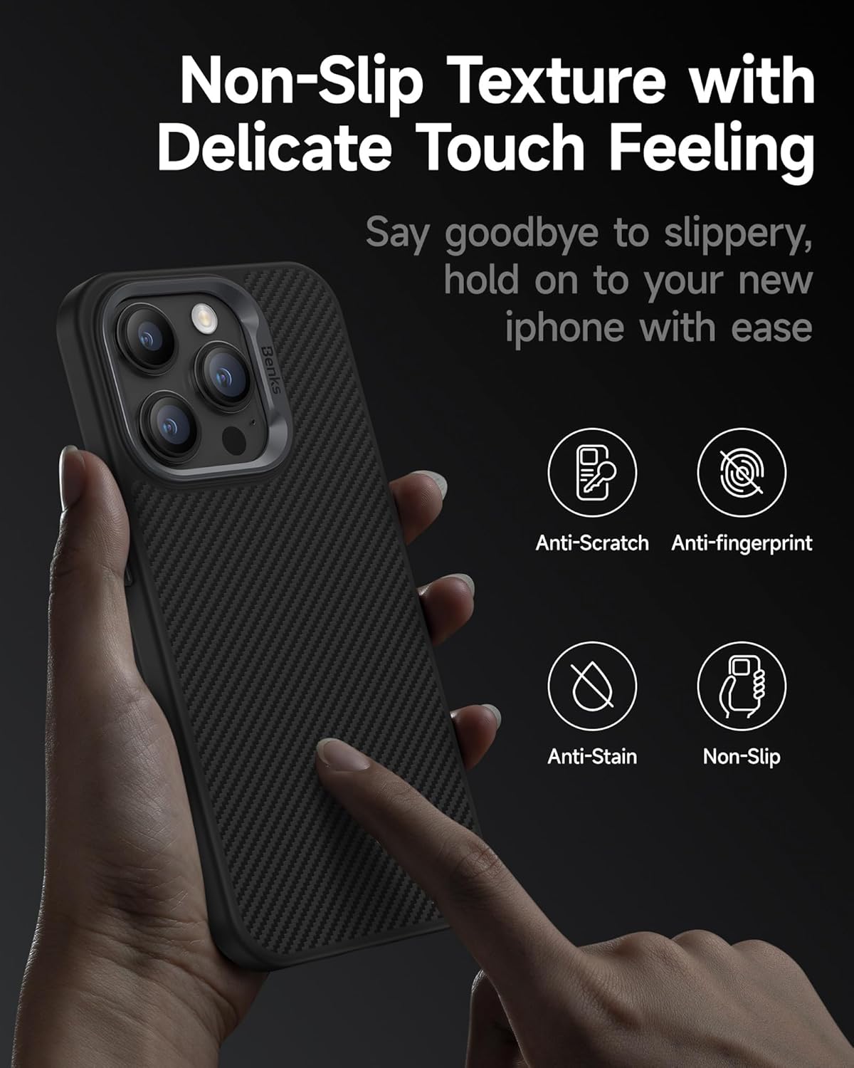 BENKS Funda para iPhone 15 Pro Max fabricada con fibra de aramida Kevlar 600D + banco de energía magnético MagClap StandGo de 10000 mAh