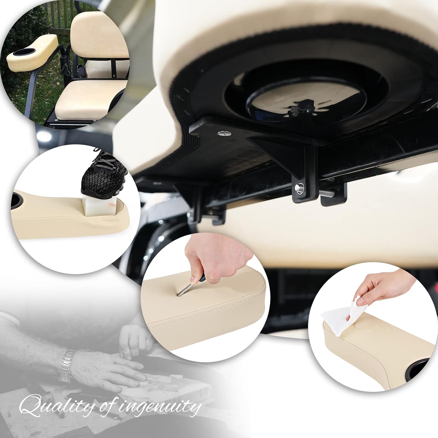 Reposabrazos de carrito de golf con portavasos para EZGO Club Car Yamaha, no requiere taladrar, kits de reposabrazos para asiento trasero con marco