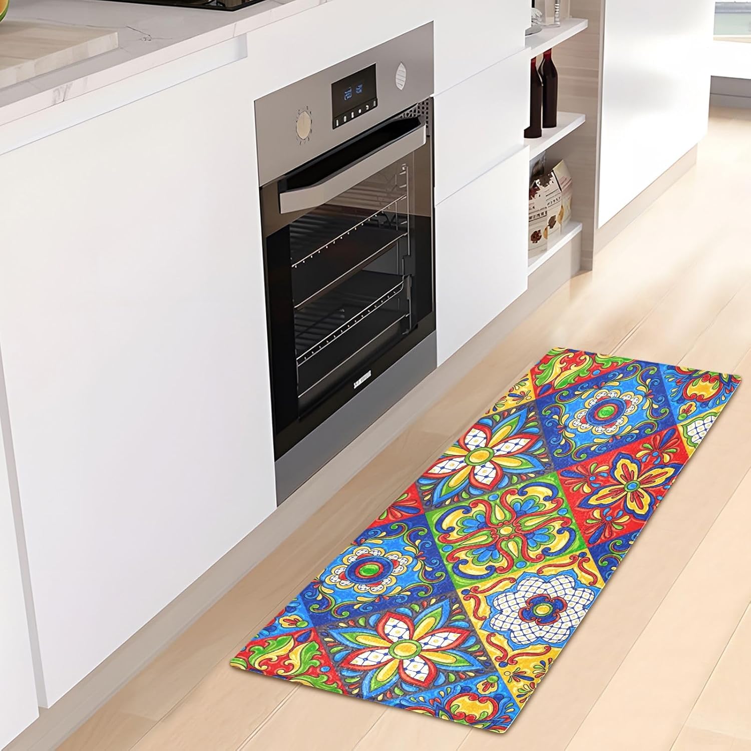 Joisal Tapete de cocina de cerámica mexicana Talavera, lavable a máquina, antideslizante, parte trasera de goma, 39 x 20 pulgadas