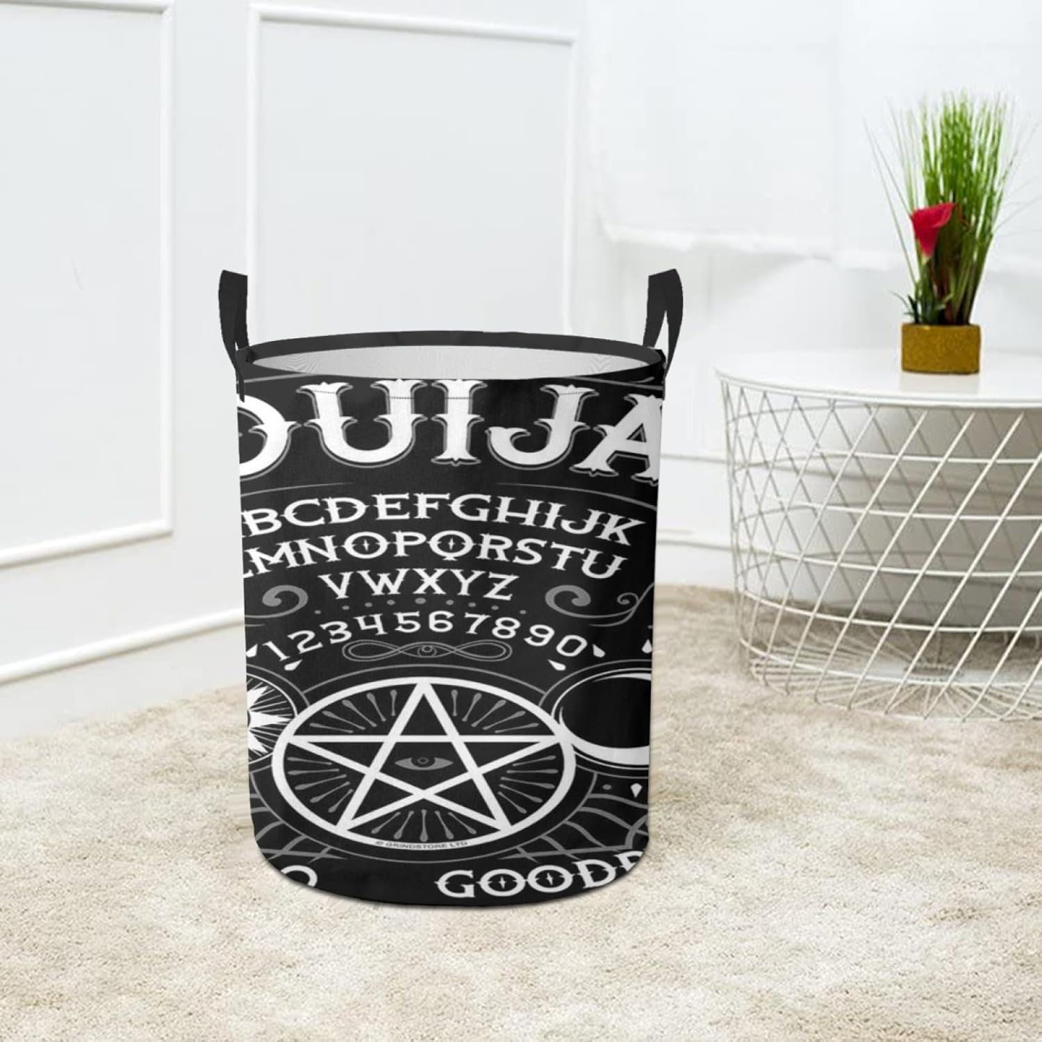 Cesta de lavandería con letreros de hojalata Ouija Spirit Board Ouija, cesta de almacenamiento plegable para baño, habitación, decoración del hogar
