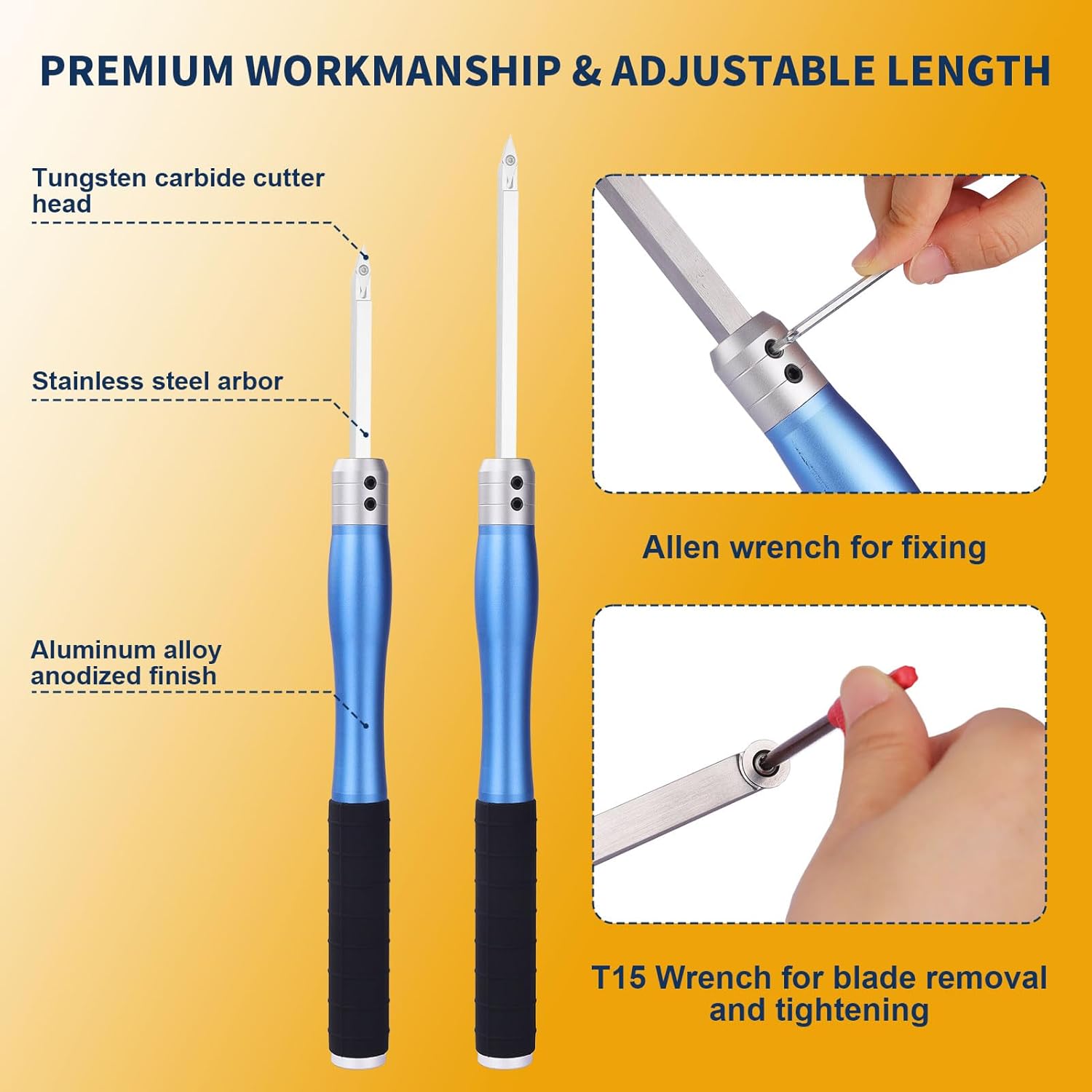Juego de herramientas de torneado de madera con punta de carburo, herramientas de torno de madera con 2 asas extraíbles y un conector ajustable,