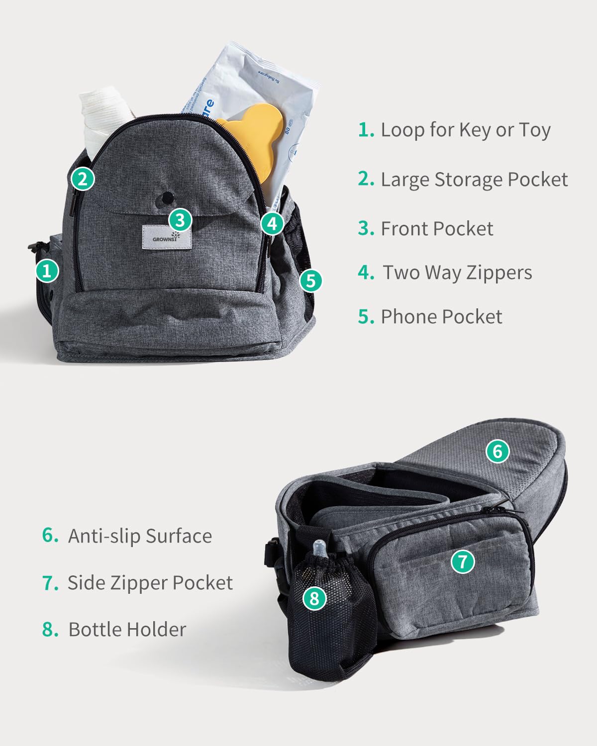 Portabebés ergonómico con múltiples bolsillos, cintura extendida ajustable para recién nacidos y niños pequeños de hasta 50 libras, color gris