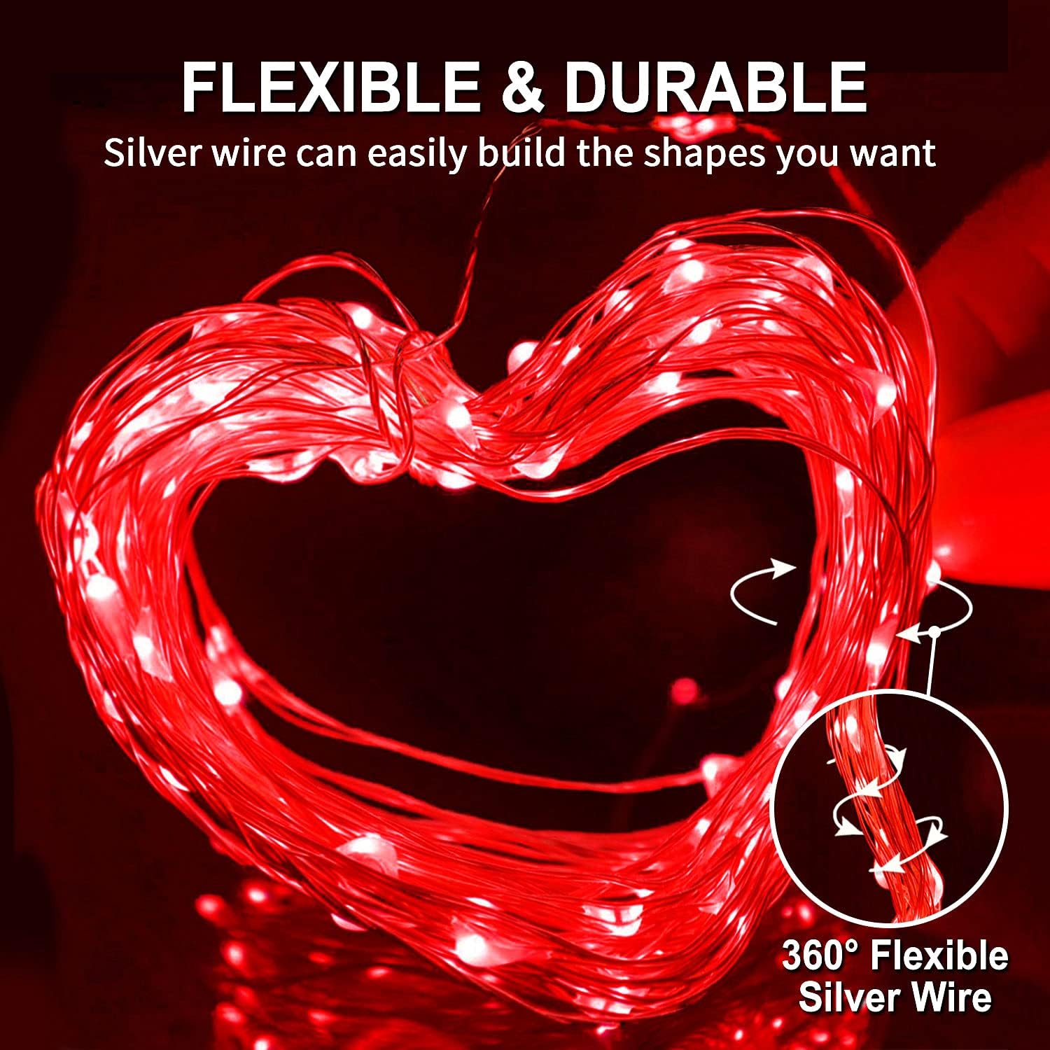 JMEXSUSS Paquete de 2 luces rojas que funcionan con pilas. Total de 200 luces LED de Halloween rojas de 66 pies con control remoto, 8 modos de luces