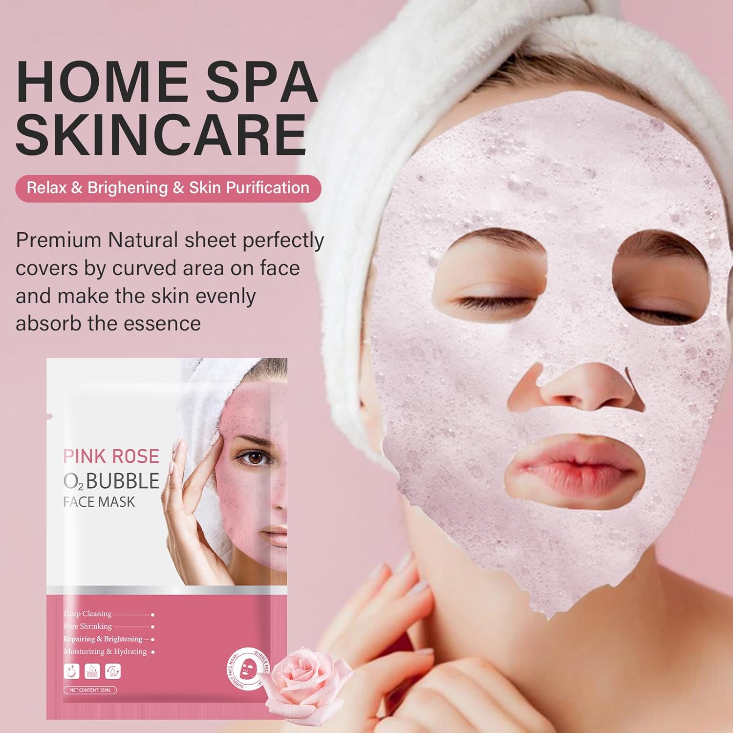 Pink Rose O2 Bubble – Mascarilla facial para el cuidado de la piel, mascarillas de limpieza profunda para la cara, mascarilla facial hidratante para