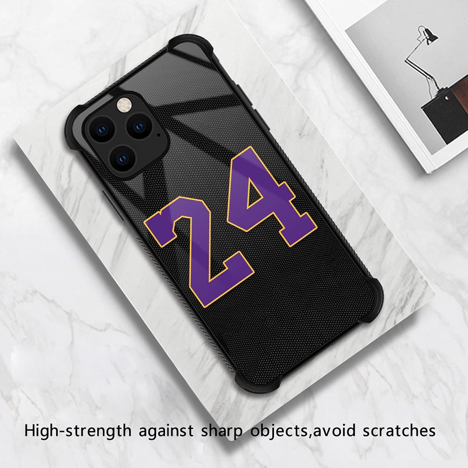 Funda compatible con iPhone 13 Pro Max, color negro, 24 jersey, morado, amarillo, diseño de patrón increíble, a prueba de golpes, antiarañazos,