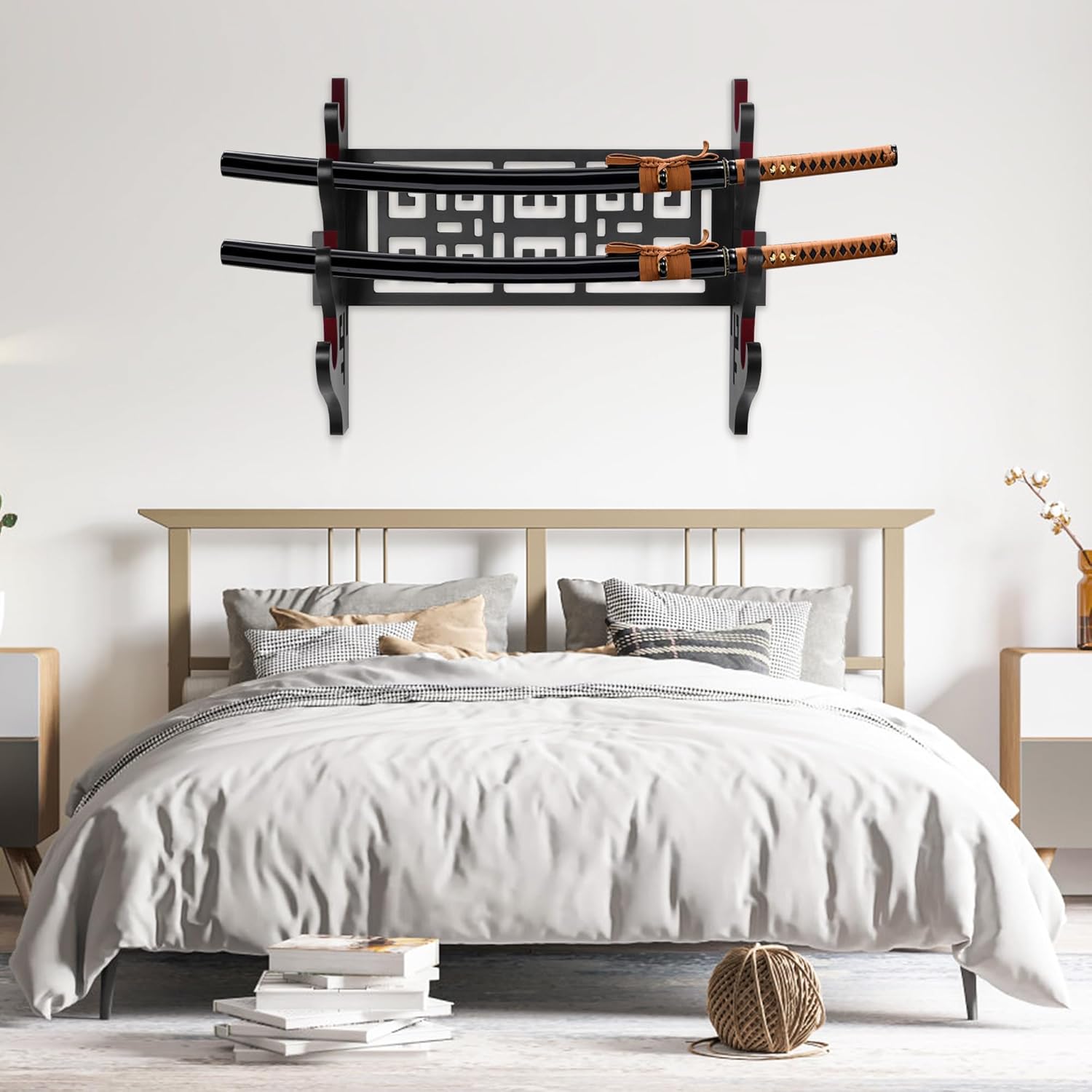 Vevet – Soporte de pared para espadas de 4 niveles, soporte acolchado para Katana, soporte de pared para espadas, soporte de madera samurái para