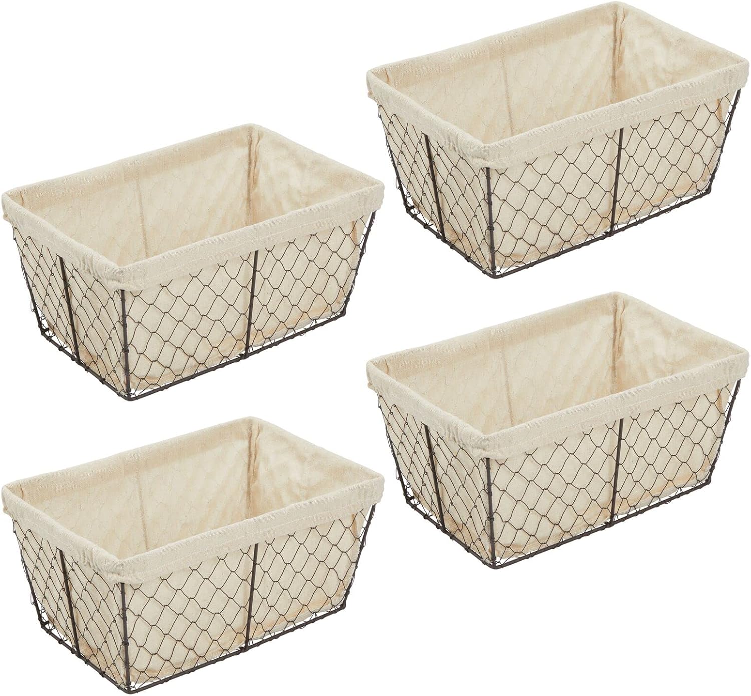mDesign Cesta organizadora mediana de metal para el hogar, diseño de alambre de pollo, forro de tela para cocina, baño, sala de estar, despensa,