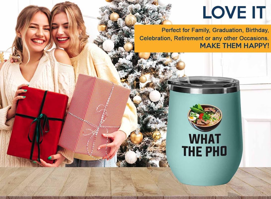 Ramen Lover Teal Edition Vaso de vino de 12 onzas  What the pho  Food Lovers pollo, calabaza, vegano, despensa, fideos picantes