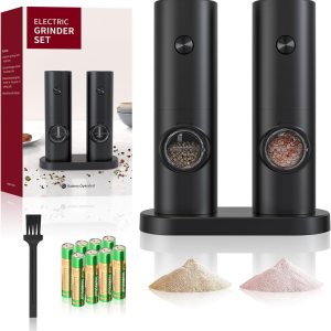 Juego de molinillo eléctrico de sal y pimienta, molinillo de sal marina y pimienta ajustable automático, grosor ajustable, funciona con batería con Juego de molinillo eléctrico de sal y pimienta, molinillo de sal marina y pimienta ajustable automático, grosor ajustable, funciona con batería con
