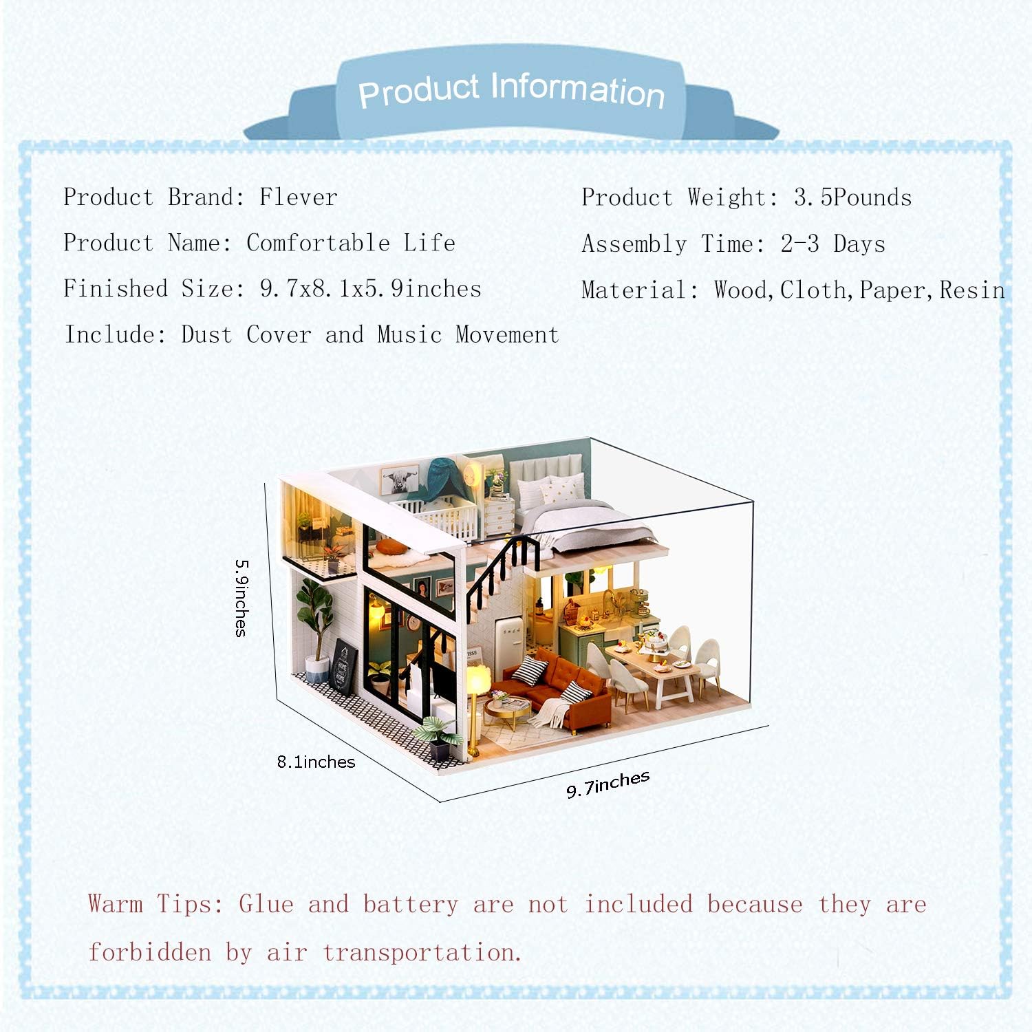 Flever Kit de casa de muñecas en miniatura, habitación creativa con escena de apartamento tipo loft para regalo romántico de obras de arte (vida