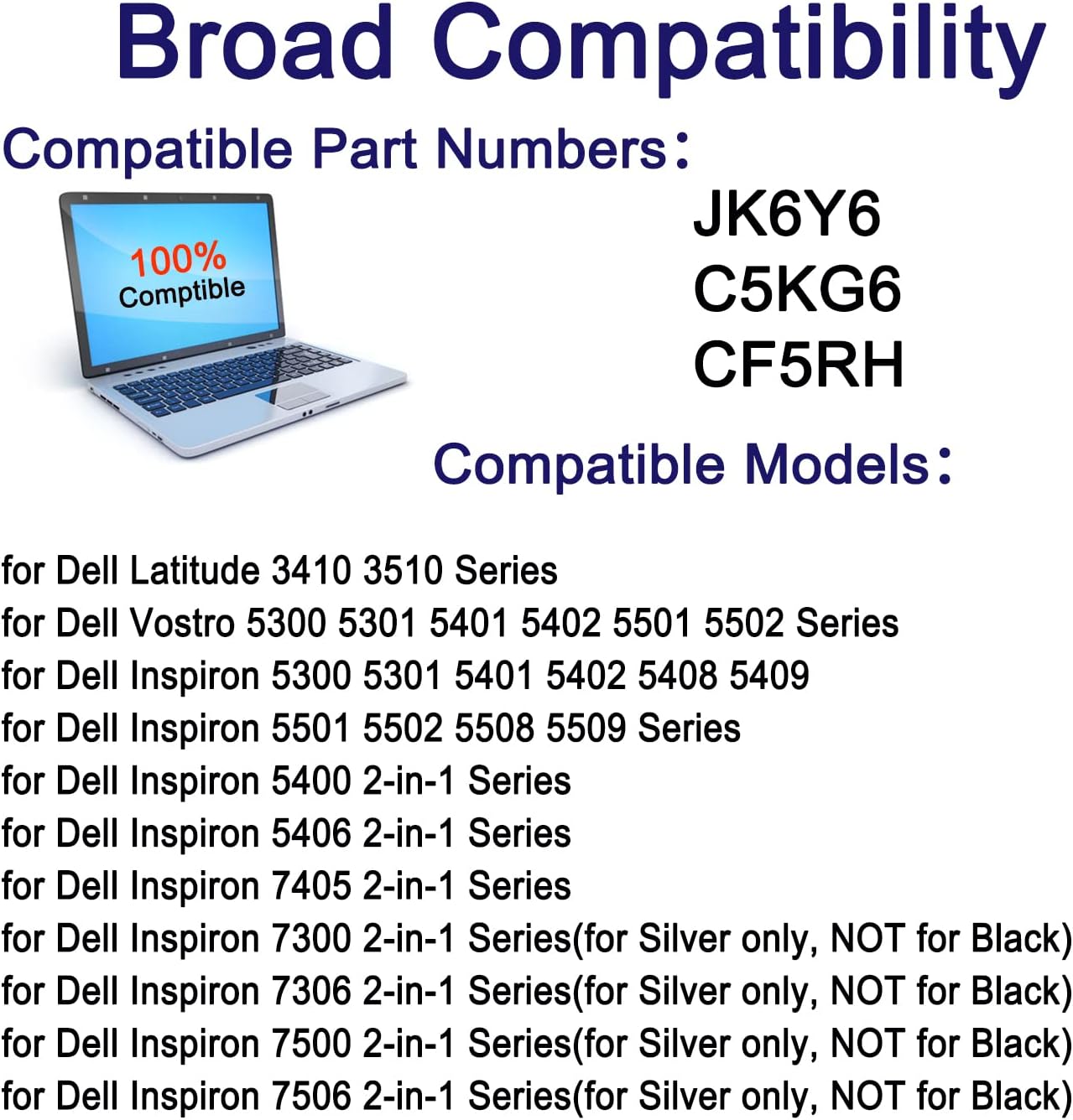 JK6Y6 – Batería de repuesto para laptop Dell Latitude 3410 3510 Vostro 5300 5401 5501 Inspiron 5300 5401 5402 5408 5409 5508 5400 5406 7405 7300 755