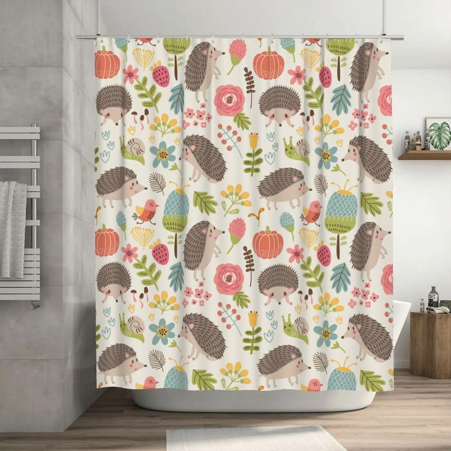 Cortina de ducha decorativa con erizos, forro de plástico de 72 x 72 pulgadas, cortinas de ducha extra largas para baño, juego de cortinas de baño