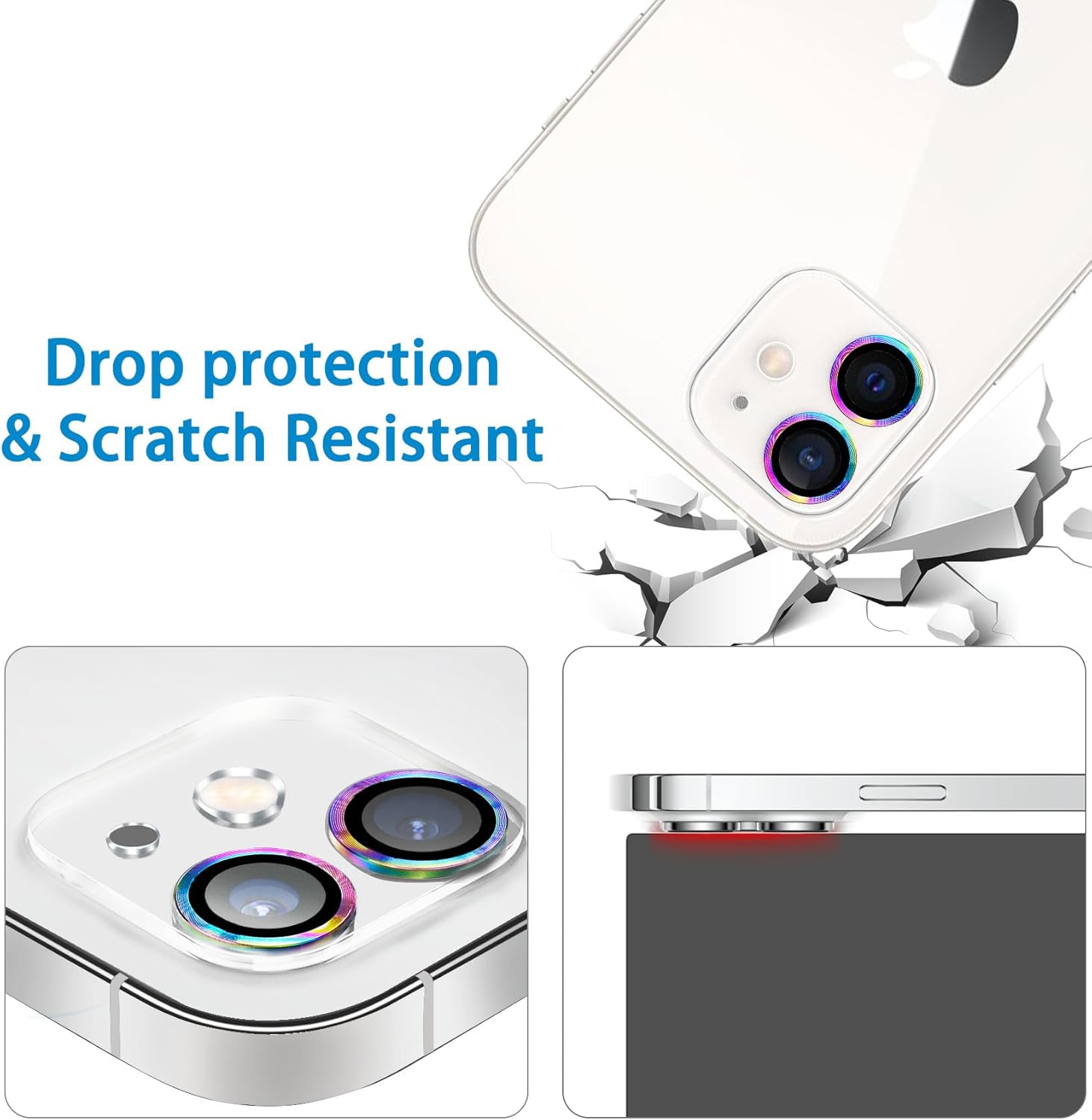Paquete de 3 protector de lente de cámara de vidrio templado para iPhone 12 de 6.1 pulgadas, Ultra HD, dureza 9H, antiarañazos, compatible con