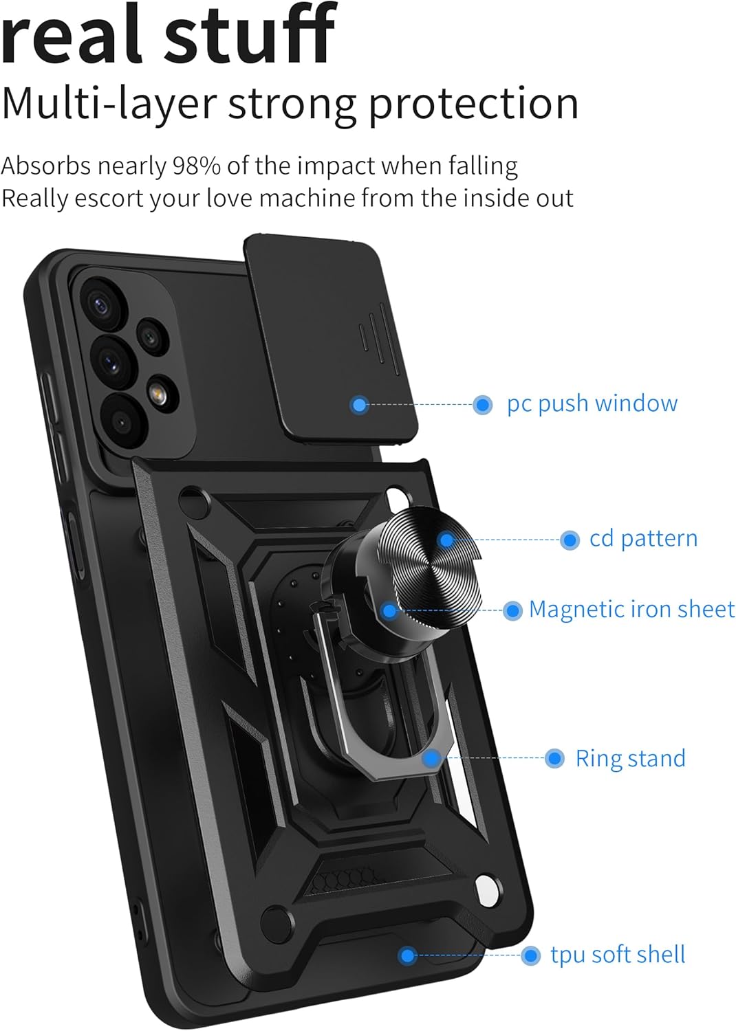 RJYWSQH Para Samsung Galaxy A32 5G Caso Caja Del Teléfono Con Protector De Pantalla Para Samsung Galaxy A32 5G – Negro