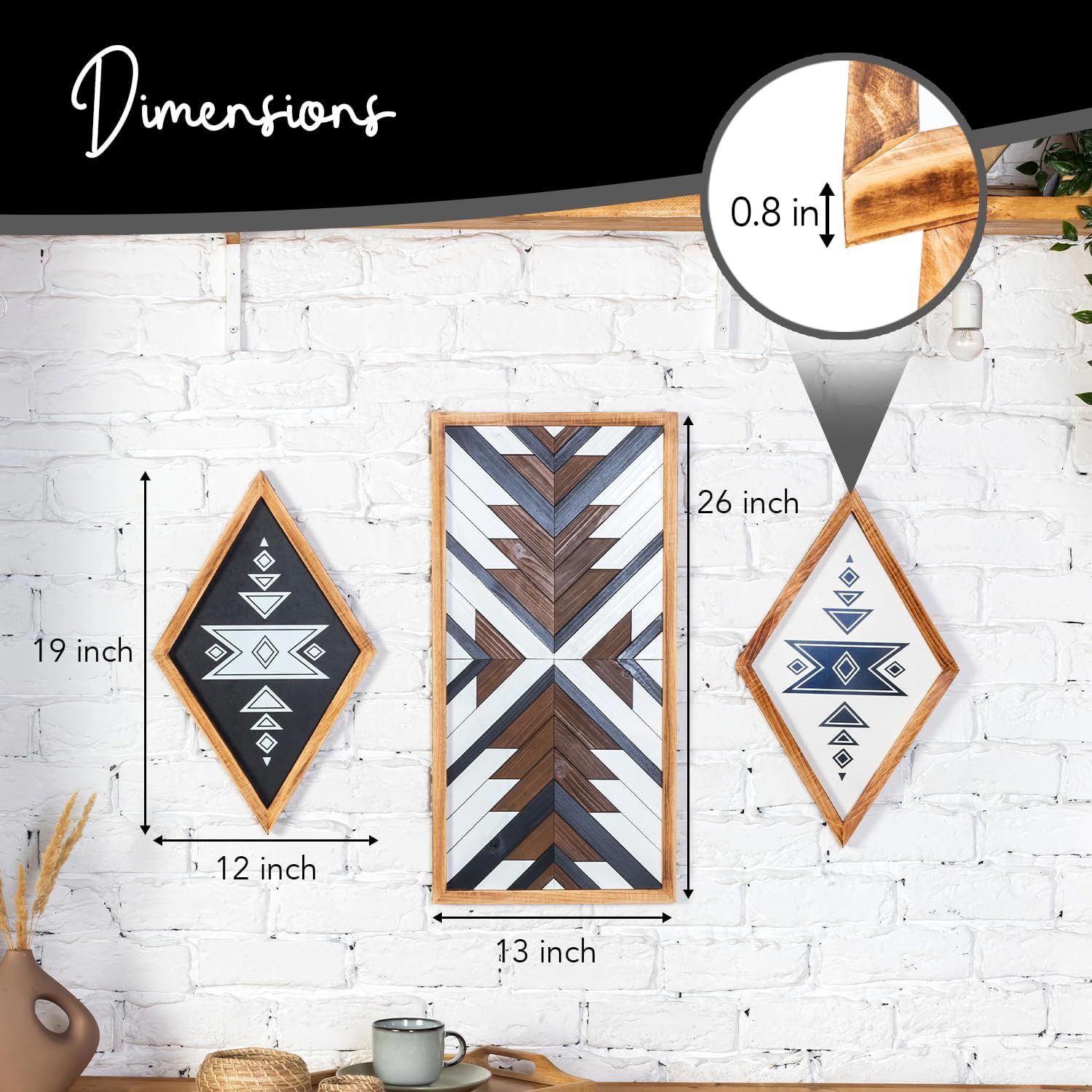 Beautiful Mind Arte de pared grande de madera azteca de 3 piezas, decoración de pared occidental, inspiración bohemia, suroeste y nativa americana,