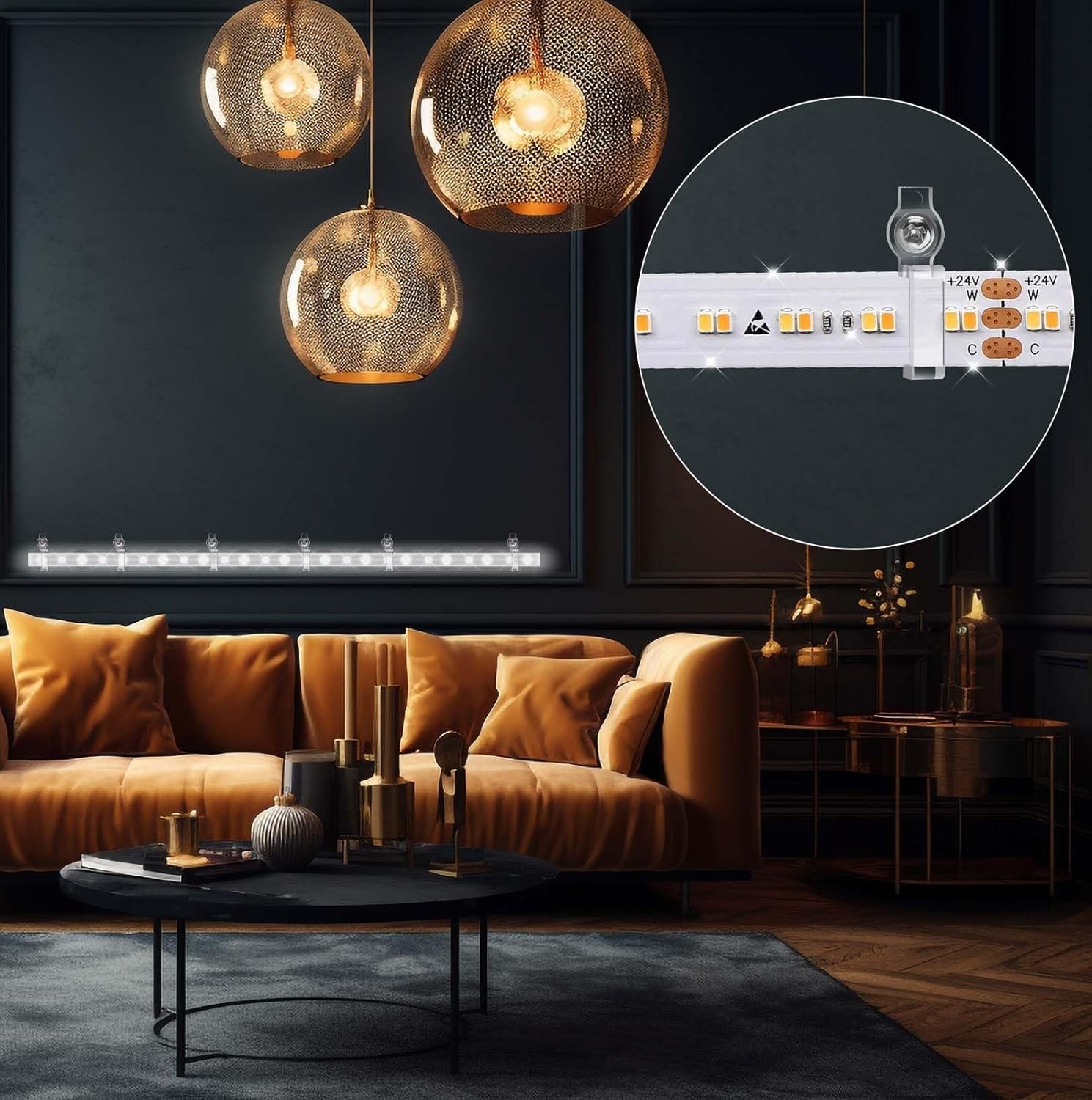 100 clips de luz LED para tira de luz, clips de montaje de un lado de luz LED con tornillos, ganchos de luz de cuerda exterior para tiras de luces