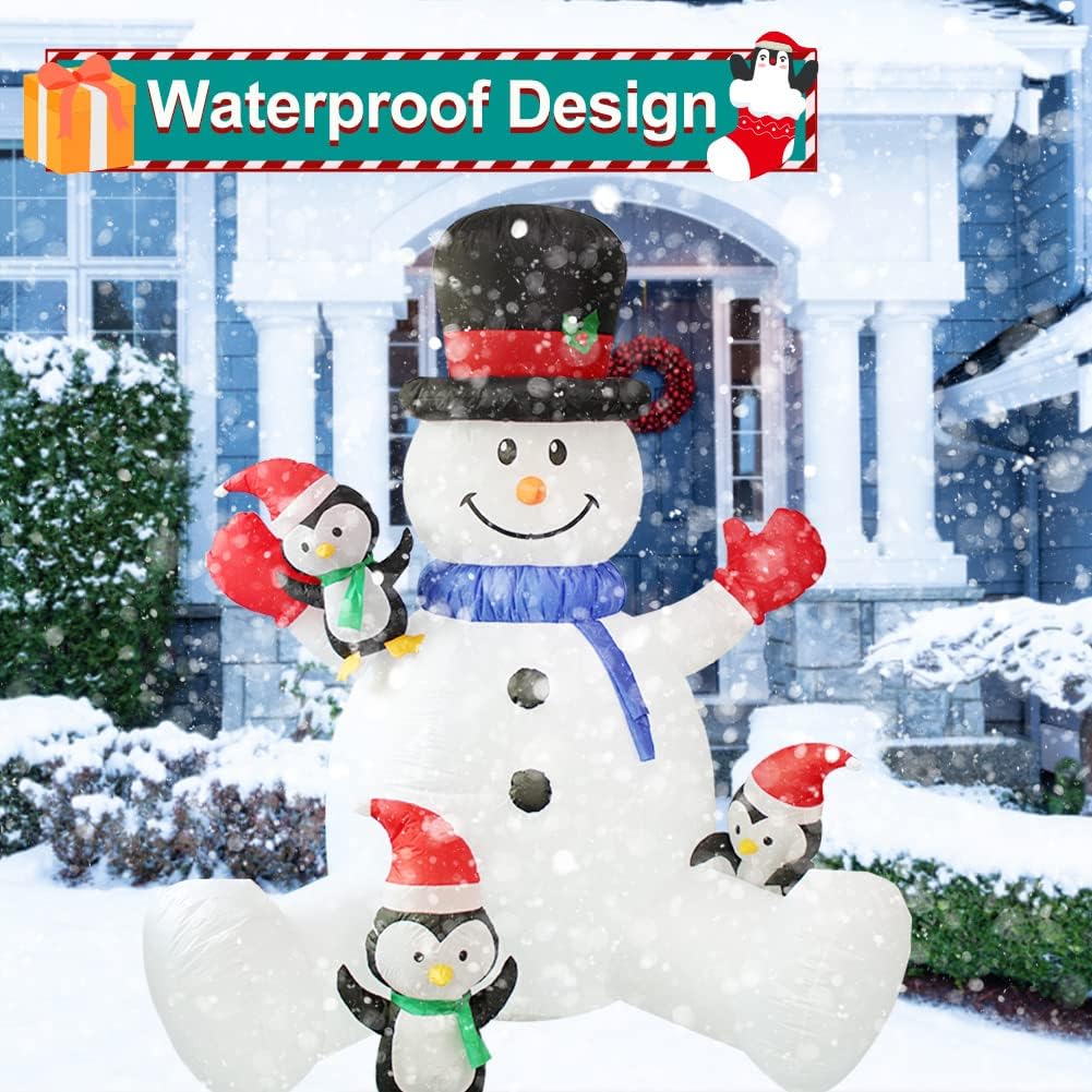Muñeco de nieve inflable de Navidad de 7.8 pies de altura y pingüinos con luces LED giratorias de colores, patio al aire libre, fiesta de Navidad,