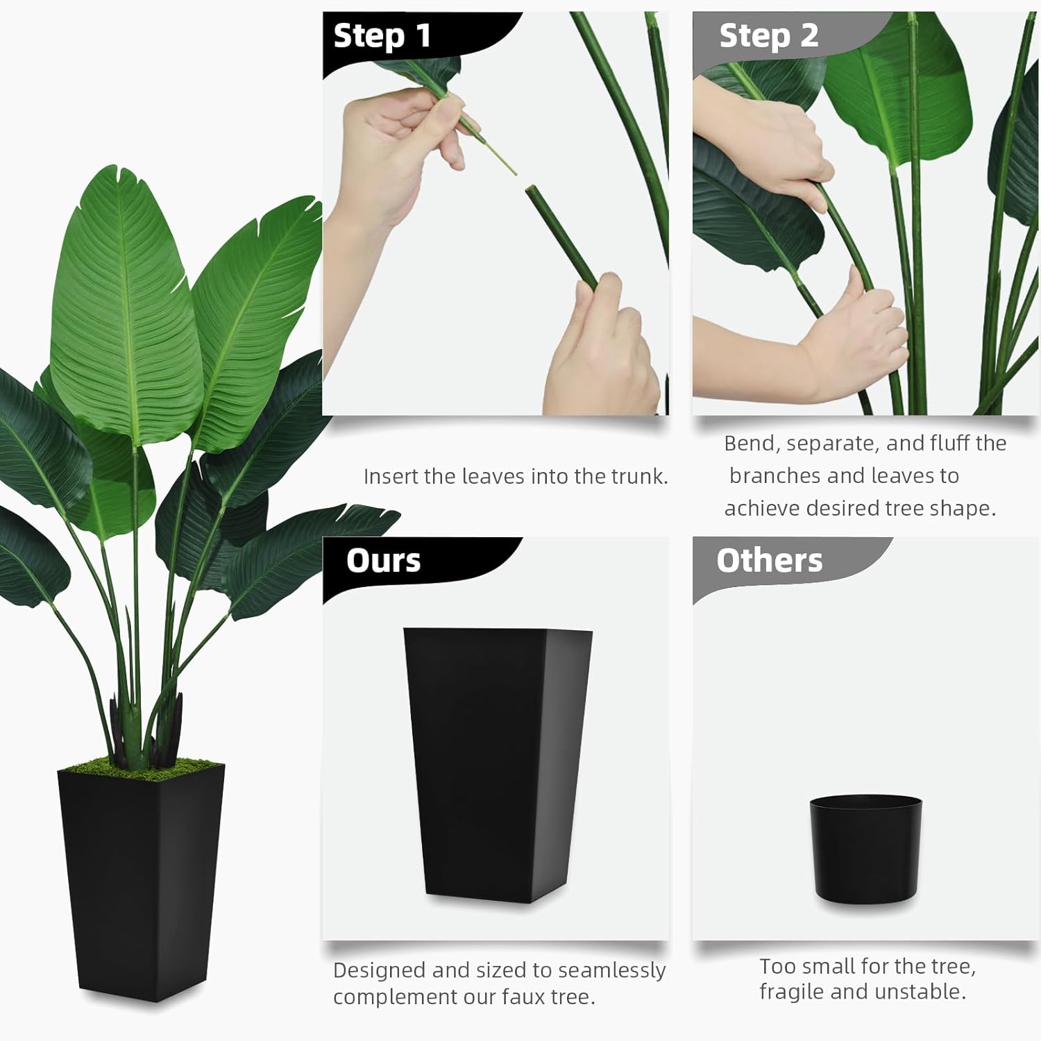 Bird of Paradise – Planta artificial de 5 pies, palmera tropical sintética con maceta alta negra, planta falsa en maceta, árbol de seda artificial