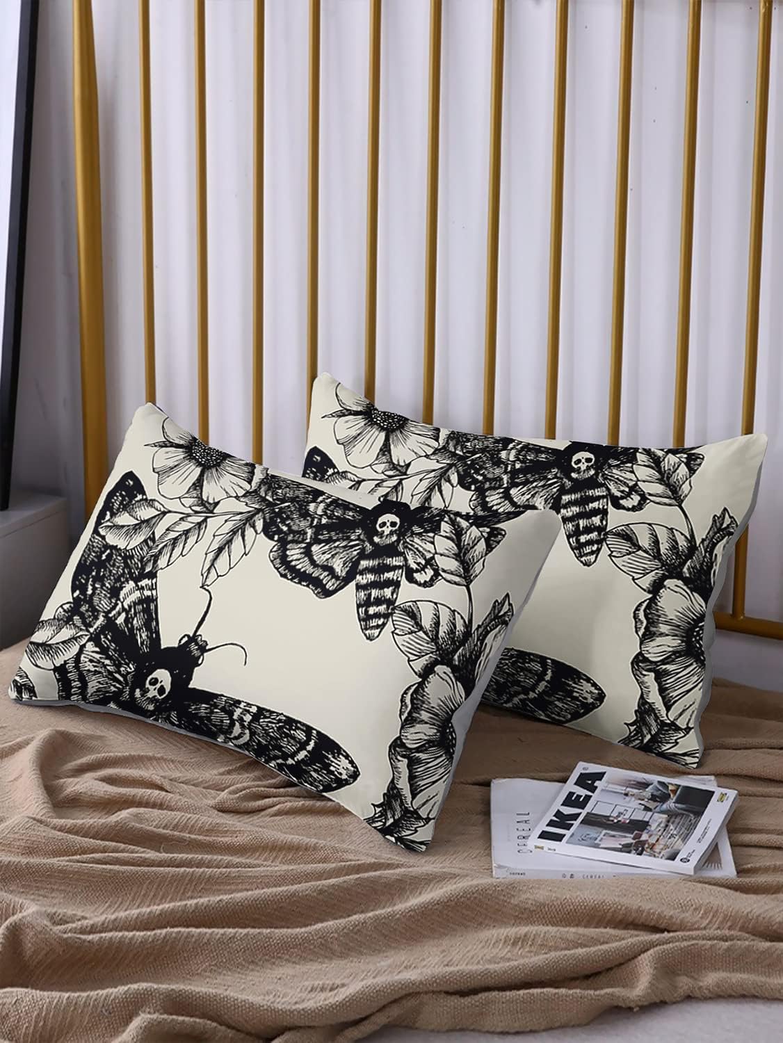 HOSIMA Juego de ropa de cama de polilla de la muerte para niñas, adolescentes, niños, decoración de calavera, sábana bajera ajustable tamaño