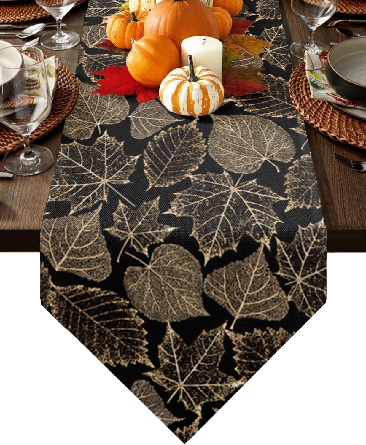 Camino de mesa triangular de algodón y lino de Acción de Gracias, 108 pulgadas de largo, bufandas de tocador, decoración de mesa para boda,