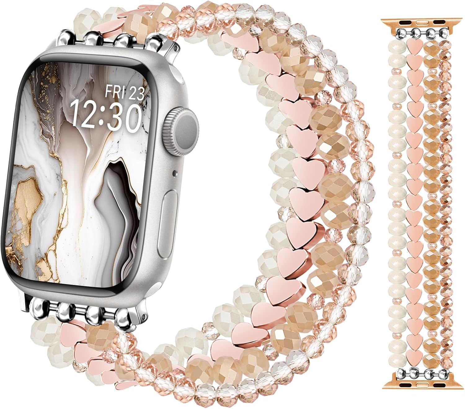 JR.DM Correa de cuentas compatible con Apple Watch Series 987654321SE, elegante, bohemia, bonita, elástica, de cristal, hecha a mano, para iWatch de