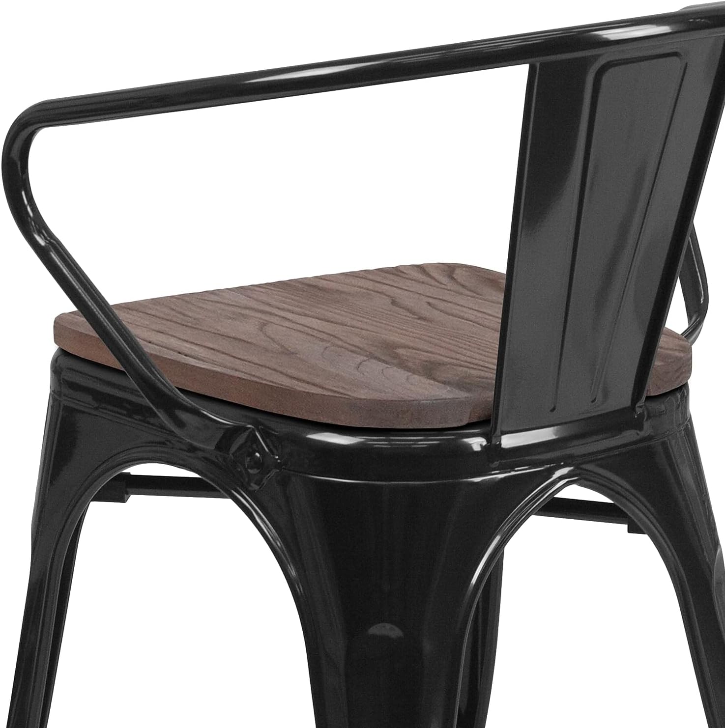 Flash Furniture Silla de metal negro con asiento y brazos de madera