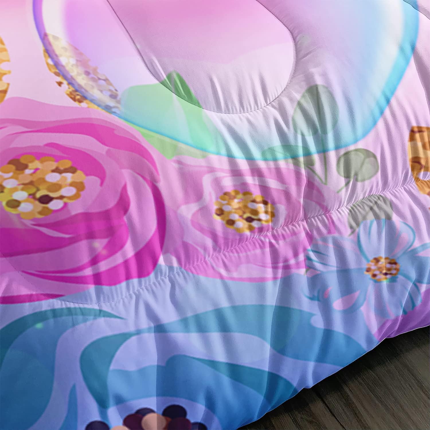 Juego de edredón de unicornio para niños, tamaño individual, matrimonialqueen, 3 piezas, diseño de mariposa, arco iris, flor, estrella, juego de