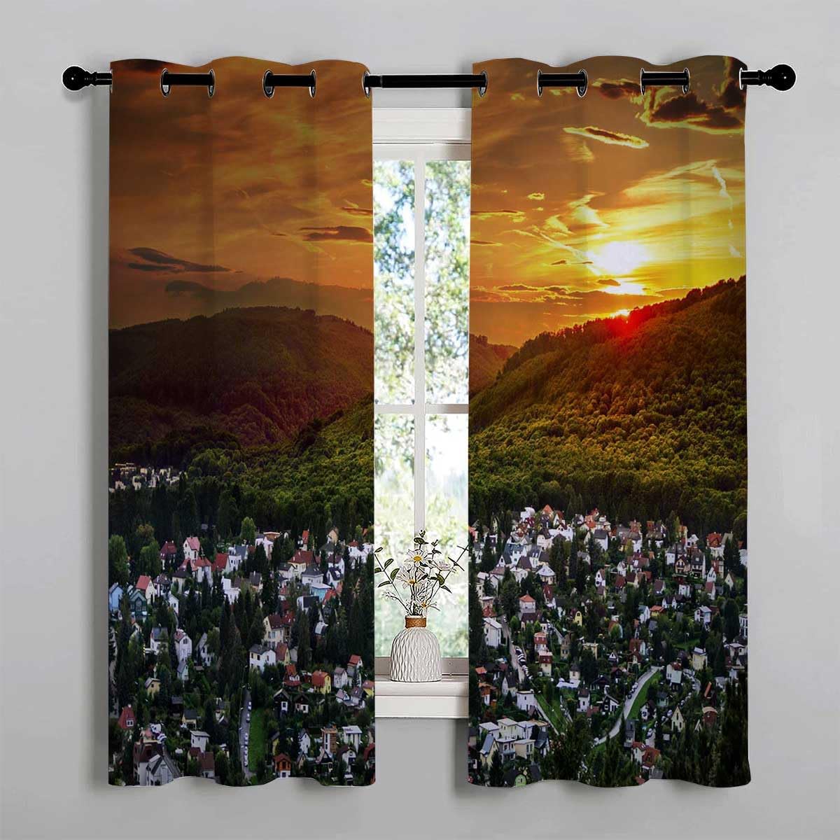 YANFENQI Cortinas para Habitacion Blackout Paisajes Puesta de Sol Noche Paisajes Cortinas Cortinas para Separar Cuartos 72 pulgadas de ancho x 72