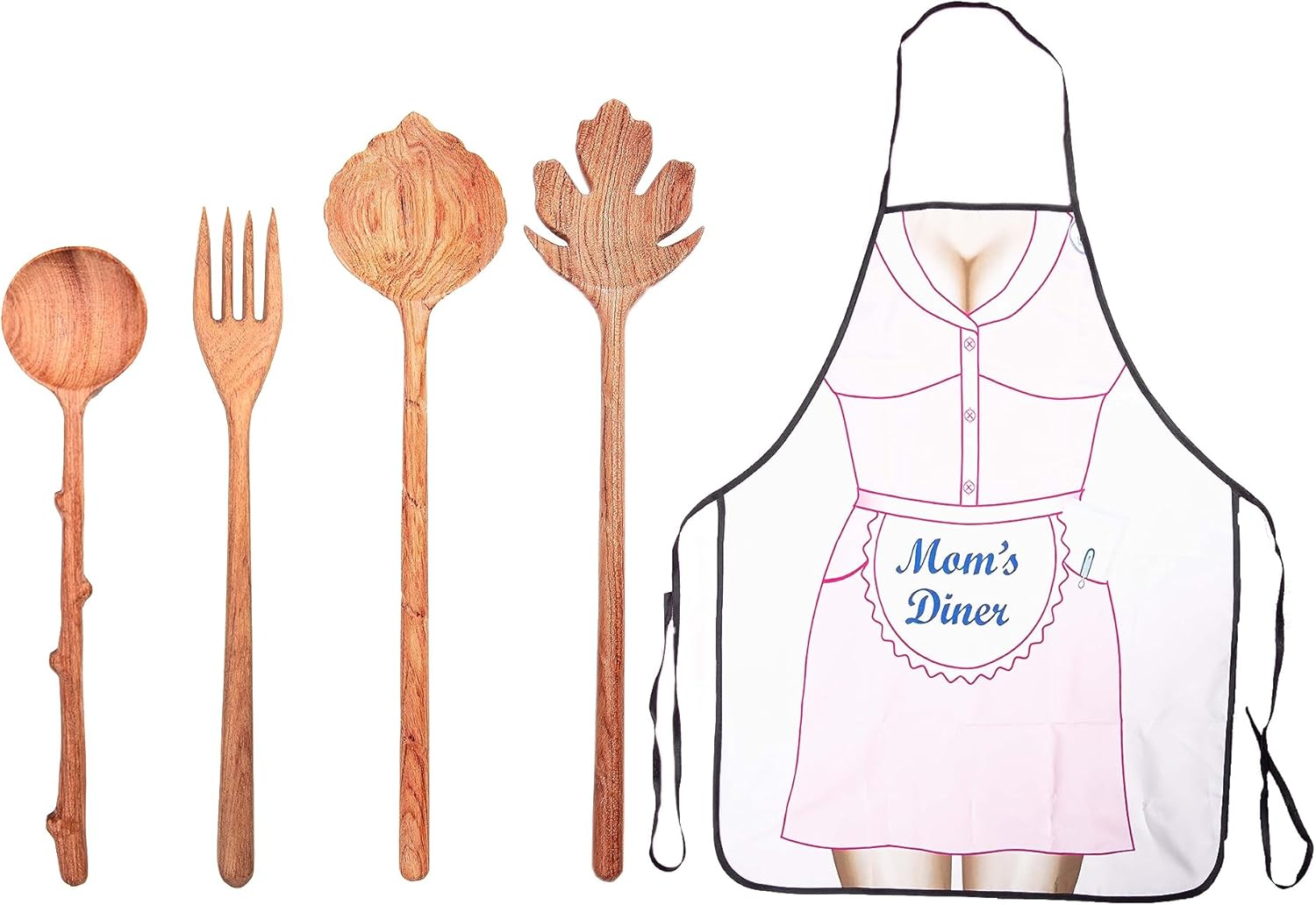 BVicHair Juego de 4 cucharas y tenedores de madera, juego de cucharas de ensalada de madera, regalos de amas de casa reales, regalos de cocina para