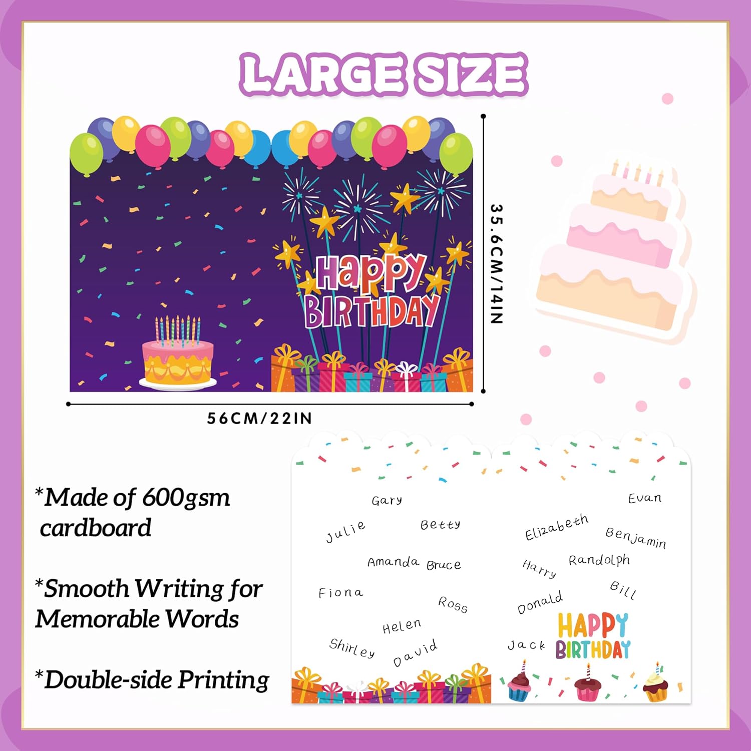 Yoqipati Tarjeta de cumpleaños gigante, libro de invitados gigante, 14 x 22 pulgadas, tarjetas de felicitación de cumpleaños gigantes grandes para