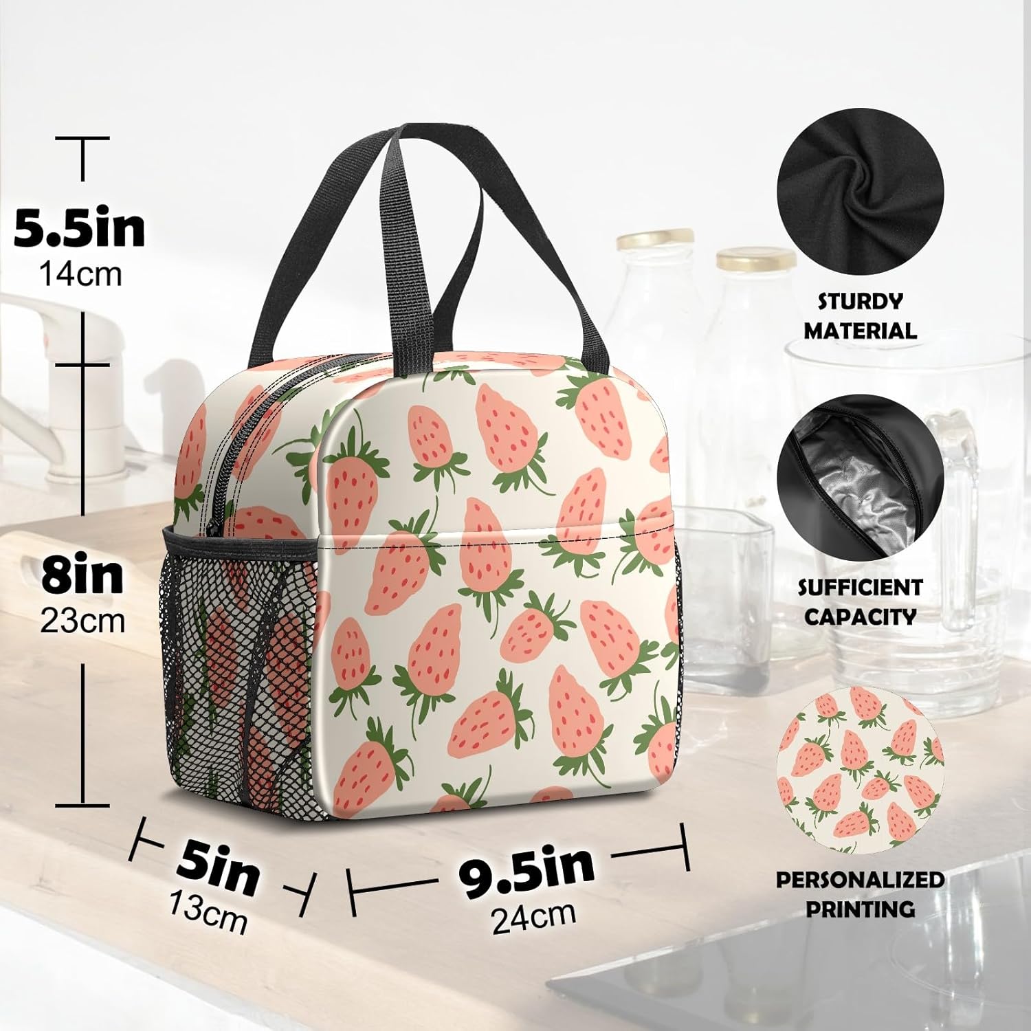 Counullo Bolsa de almuerzo para mujer, bolsa de almuerzo aislada, congelable, reutilizable, a prueba de fugas, bolsa térmica de alta capacidad,