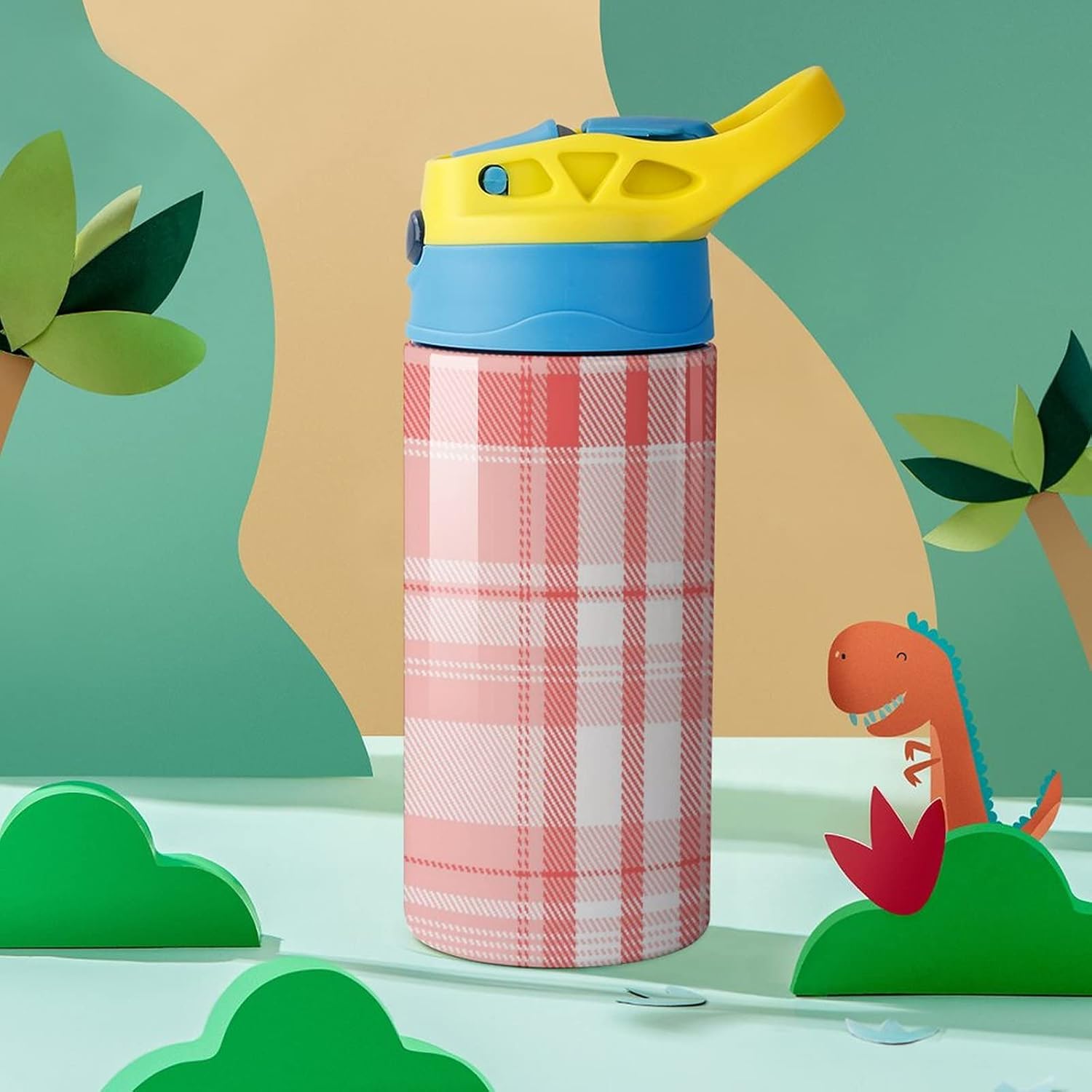 Tartan Plaid Backdrop Travel Water Bottle Stainless Steel Sport Tumbler with Straw Reusable for Men Women