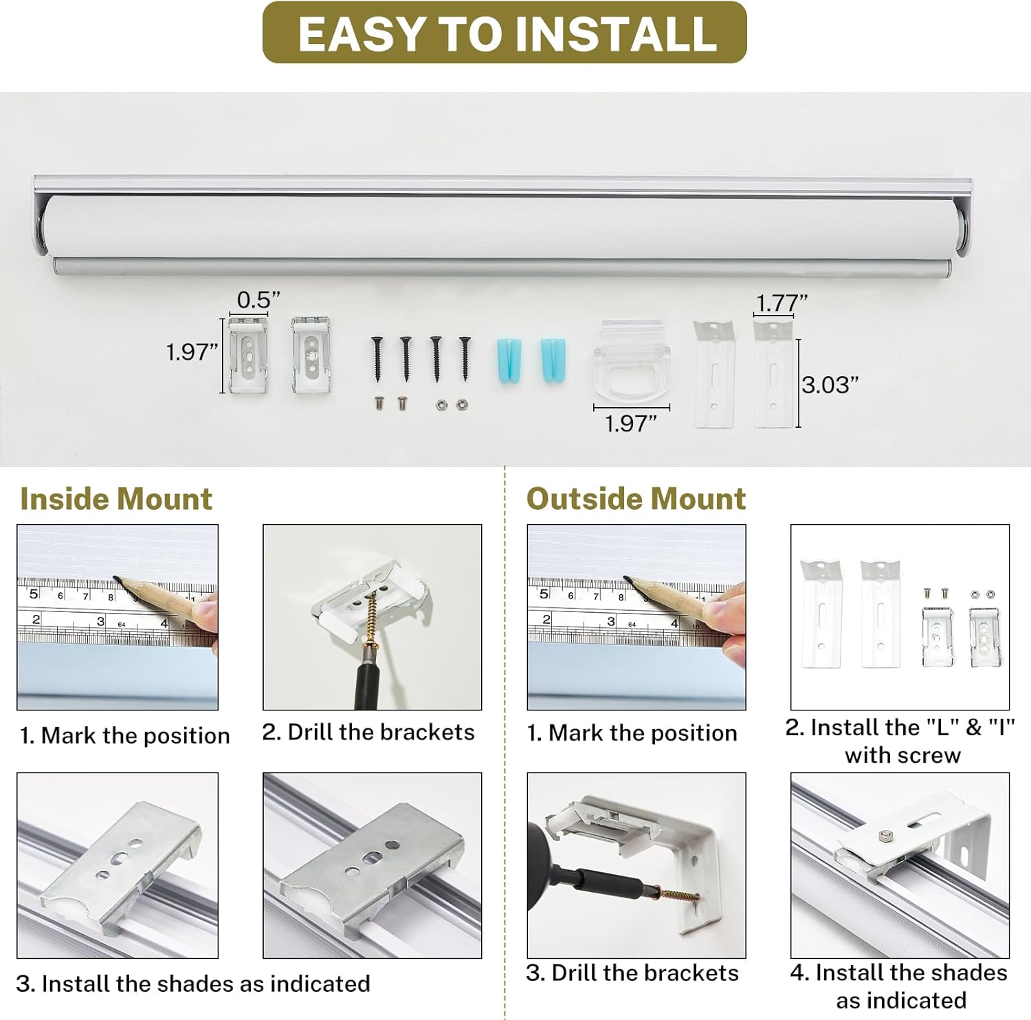 Moonice Persianas enrollables sin cordón para ventanas, persianas enrollables con levantamiento de resorte con aislamiento térmico para el hogar,