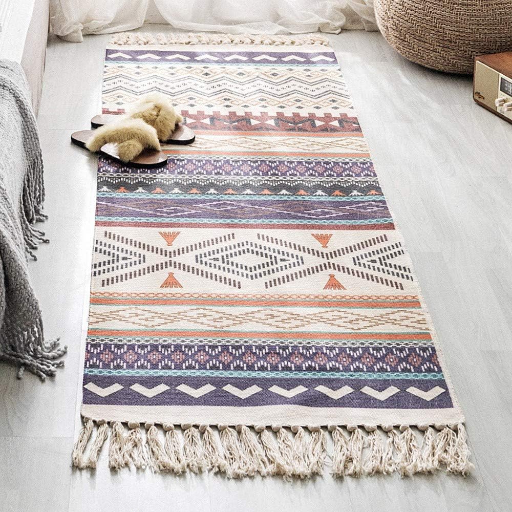 Poowe Alfombra de algodón tejida con borlas  Alfombra marroquí de trapo Chindic  Alfombra decorativa con forma de color  para entrada, baño,