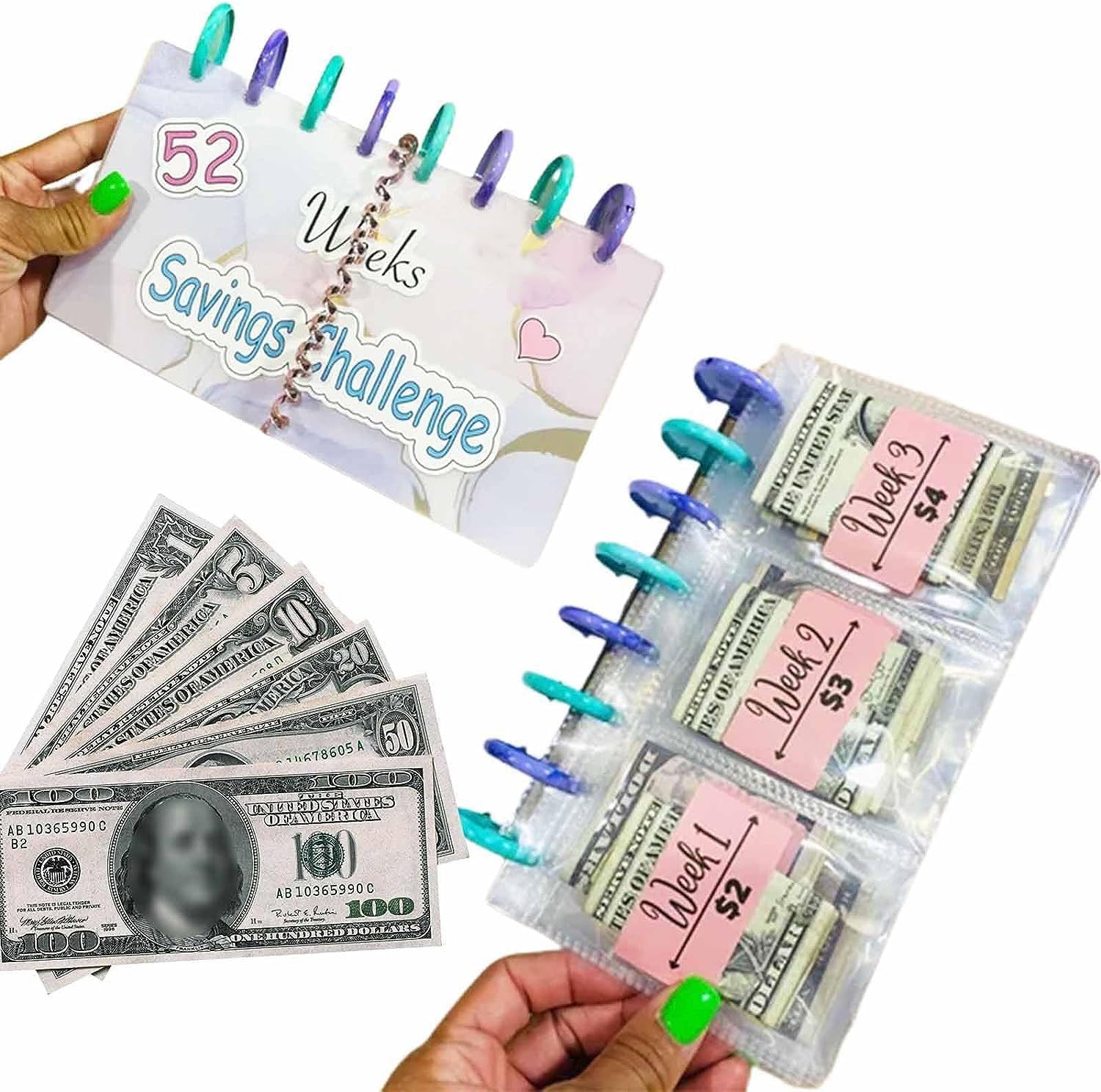 Carpeta de ahorros l desafío de ahorro de 52 semanas, libro de presupuesto reutilizable, carpeta de ahorros en efectivo, libro de desafíos de ahorro
