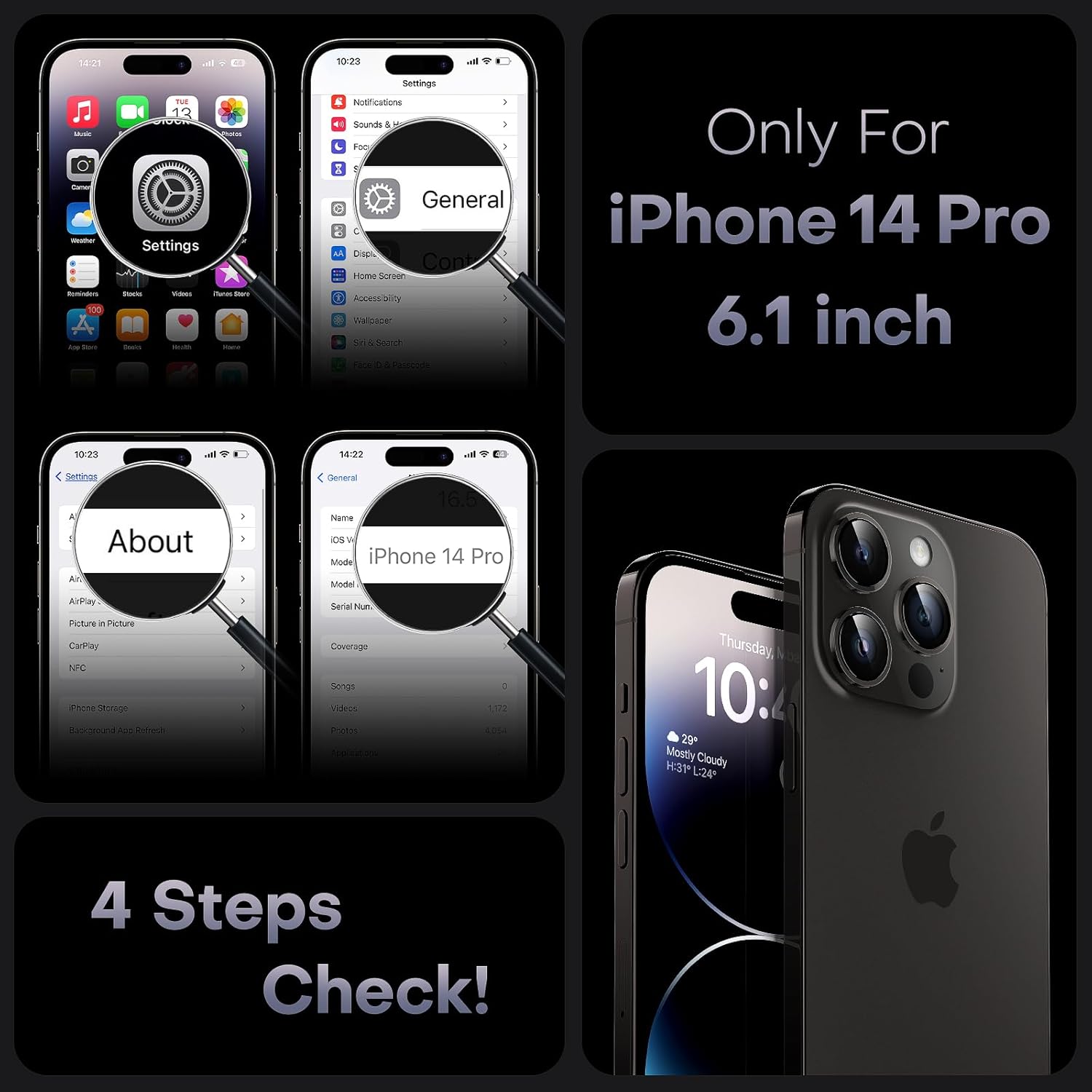 TOCOL Funda magnética transparente para iPhone 14 Pro, no amarillea, protección completa de la cámara, con 2 protectores de pantalla, compatible con