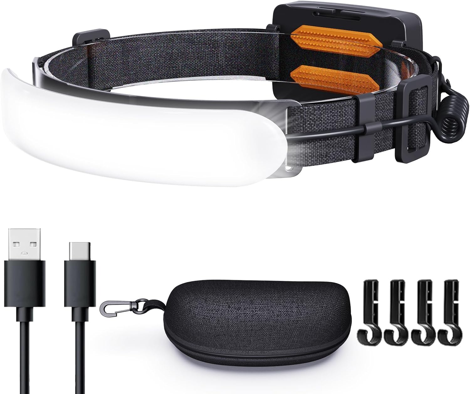 Linterna frontal recargable, 5000 mAh, 1500 lúmenes, lámpara LED de haz ancho súper brillante, luz de casco duro, faros delanteros para frente,