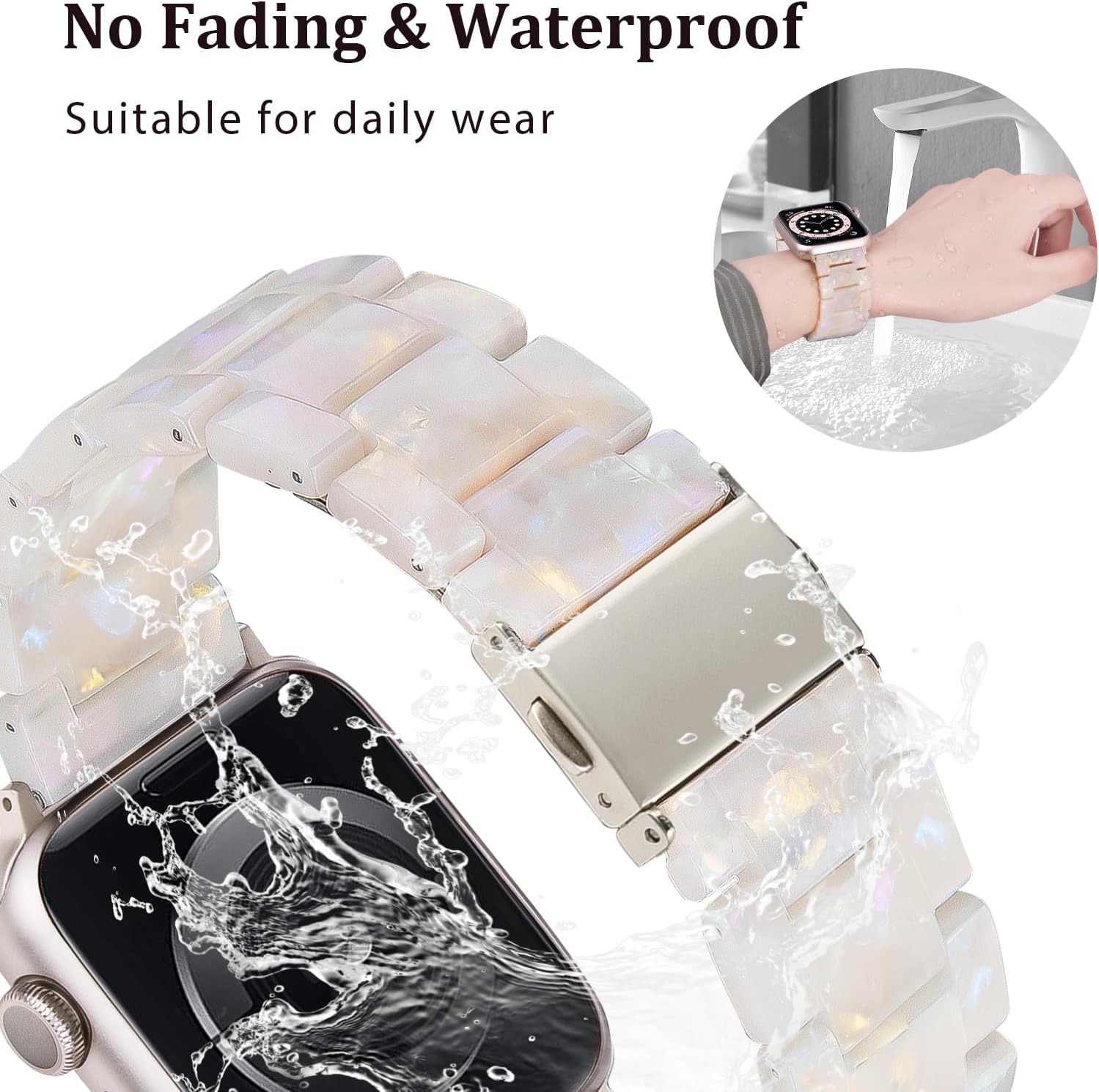 V-MORO – Correa ligera de resina para Apple Watch Series 8, correa de 1.77pulgadas, con hebilla de acero inoxidable Starlight, compatible con iWatch