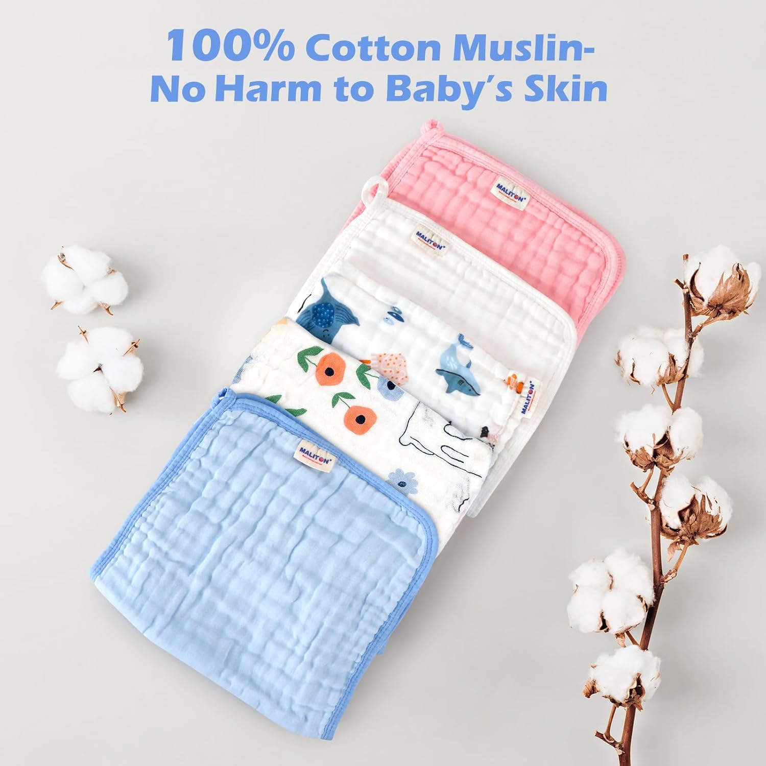 Maliton Paños de muselina para eructos para bebé, paquete de 6 unidades, grandes, de 20 x 10 pulgadas, 100% algodón, absorbentes y suaves, 6 capas,
