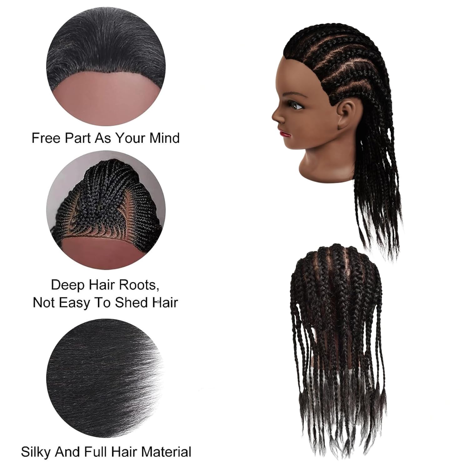 WikNifo – Cabeza de maniquí de cabello 100% humano real con soporte para peluquería práctica maniquí cosmetología muñeca entrenamiento cabeza